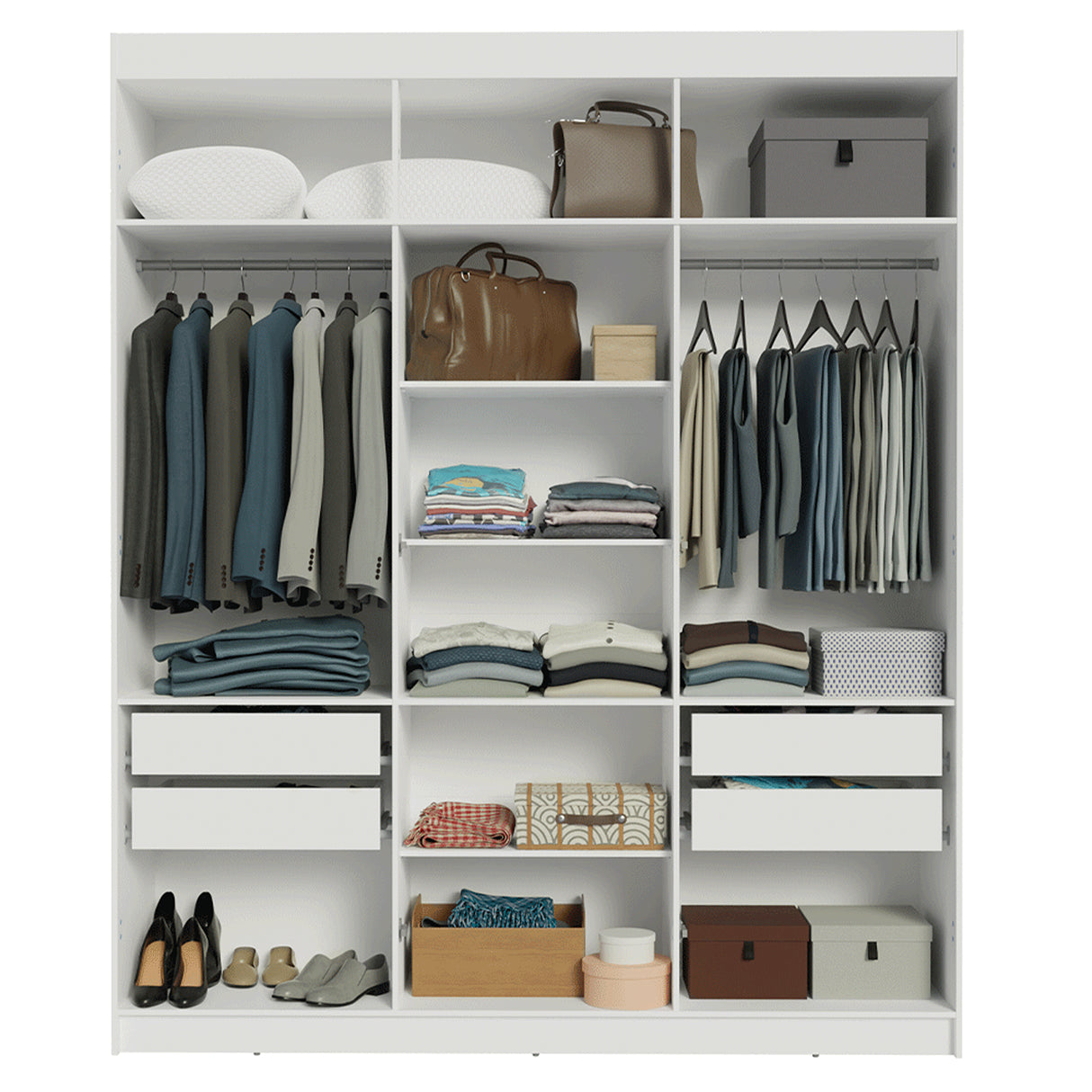 Closet Venus Blanco y Negro 180x217cm con Seis Puertas de Tiradores Negros con Doce Compartimientos y con Espejo - CLOSETS | Bylmo