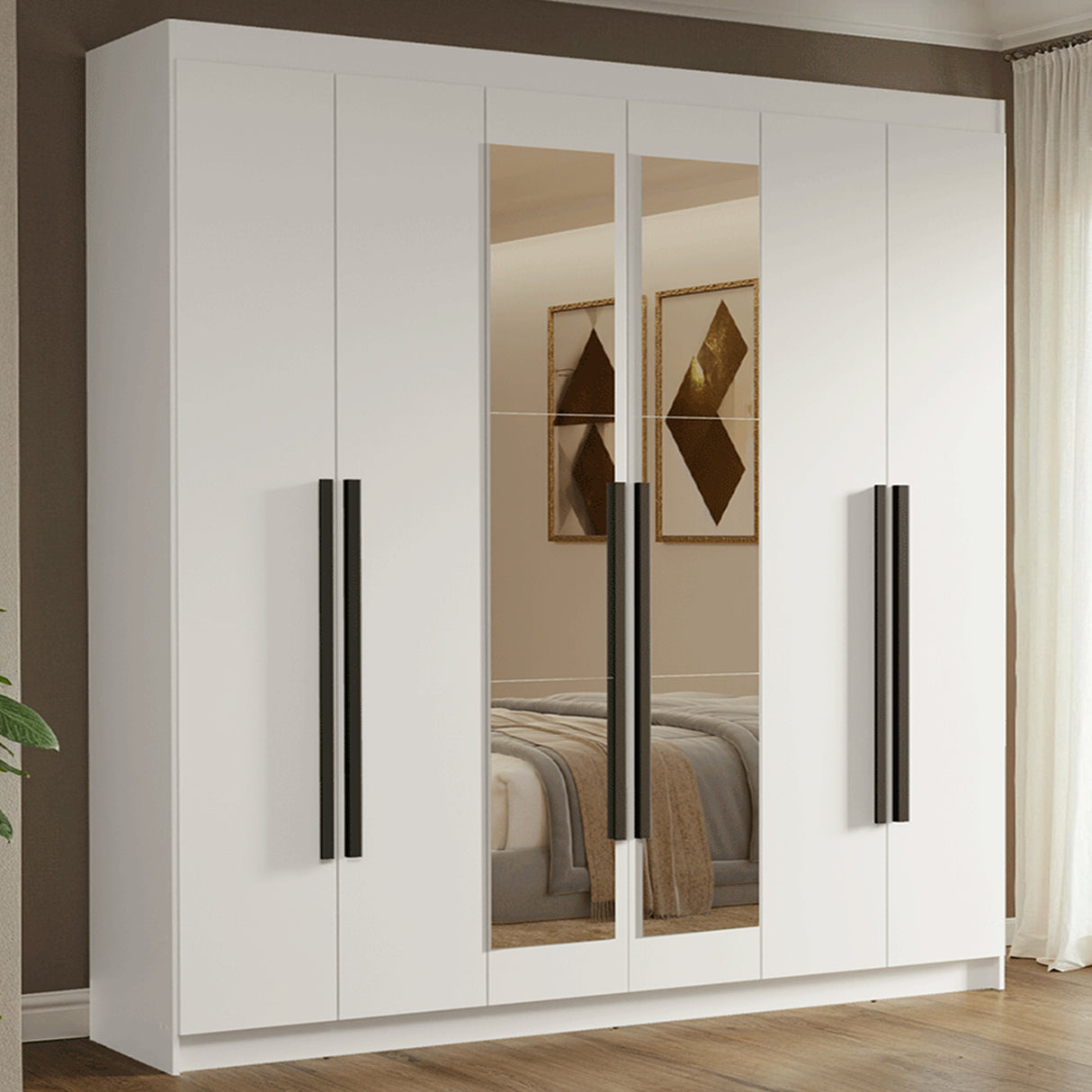 Closet Venus Blanco y Negro 180x217cm con Seis Puertas de Tiradores Negros con Doce Compartimientos y con Espejo - CLOSETS | Bylmo