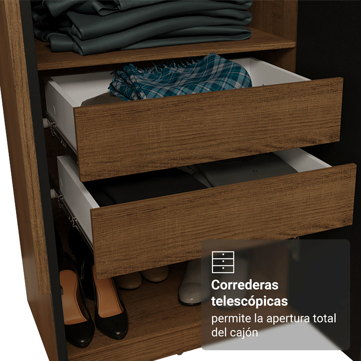 Closet Venus Marrón y Negro 216x217cm con Ocho Puertas de Tiradores Marrón y con Diecisiete Compartimientos - CLOSETS | Bylmo