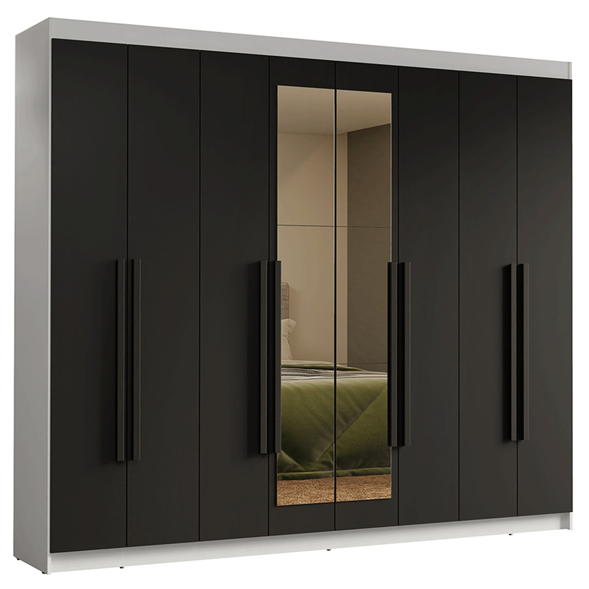 Closet Venus Blanco y Negro 216x217cm con Ocho Puertas con Diecisiete Compartimientos y con Espejo - CLOSETS | Bylmo