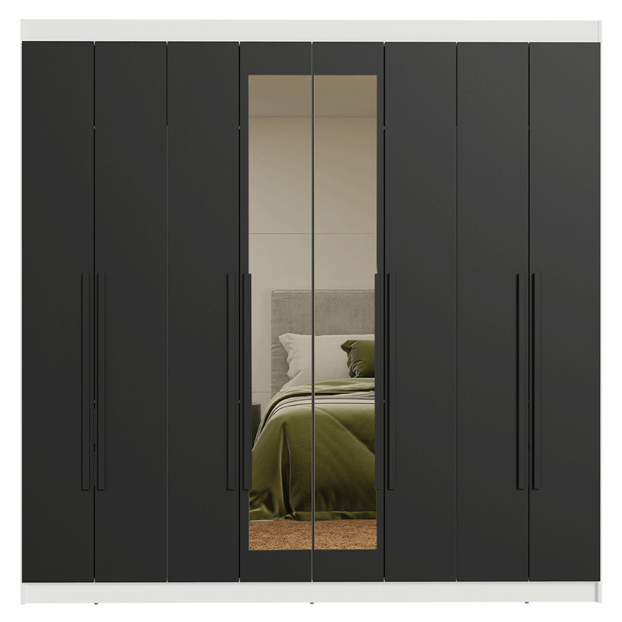 Closet Venus Blanco y Negro 216x217cm con Ocho Puertas con Diecisiete Compartimientos y con Espejo - CLOSETS | Bylmo
