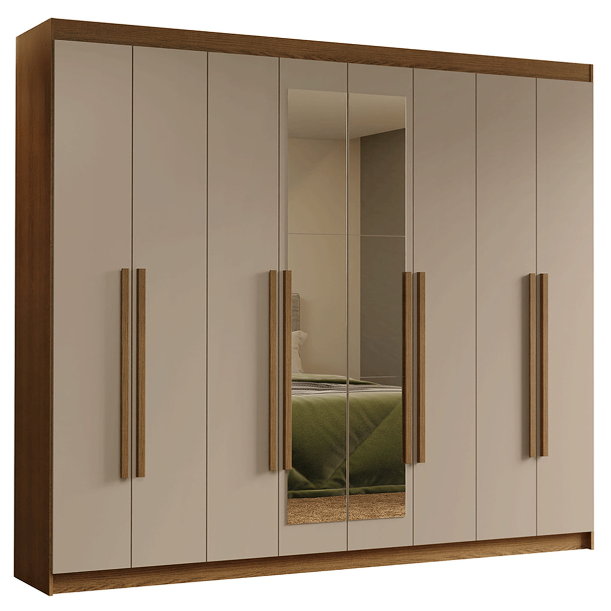 Closet Venus Marrón y Crema 216x217cm con Ocho Puertas con Diecisiete Compartimientos y con Espejo - CLOSETS | Bylmo