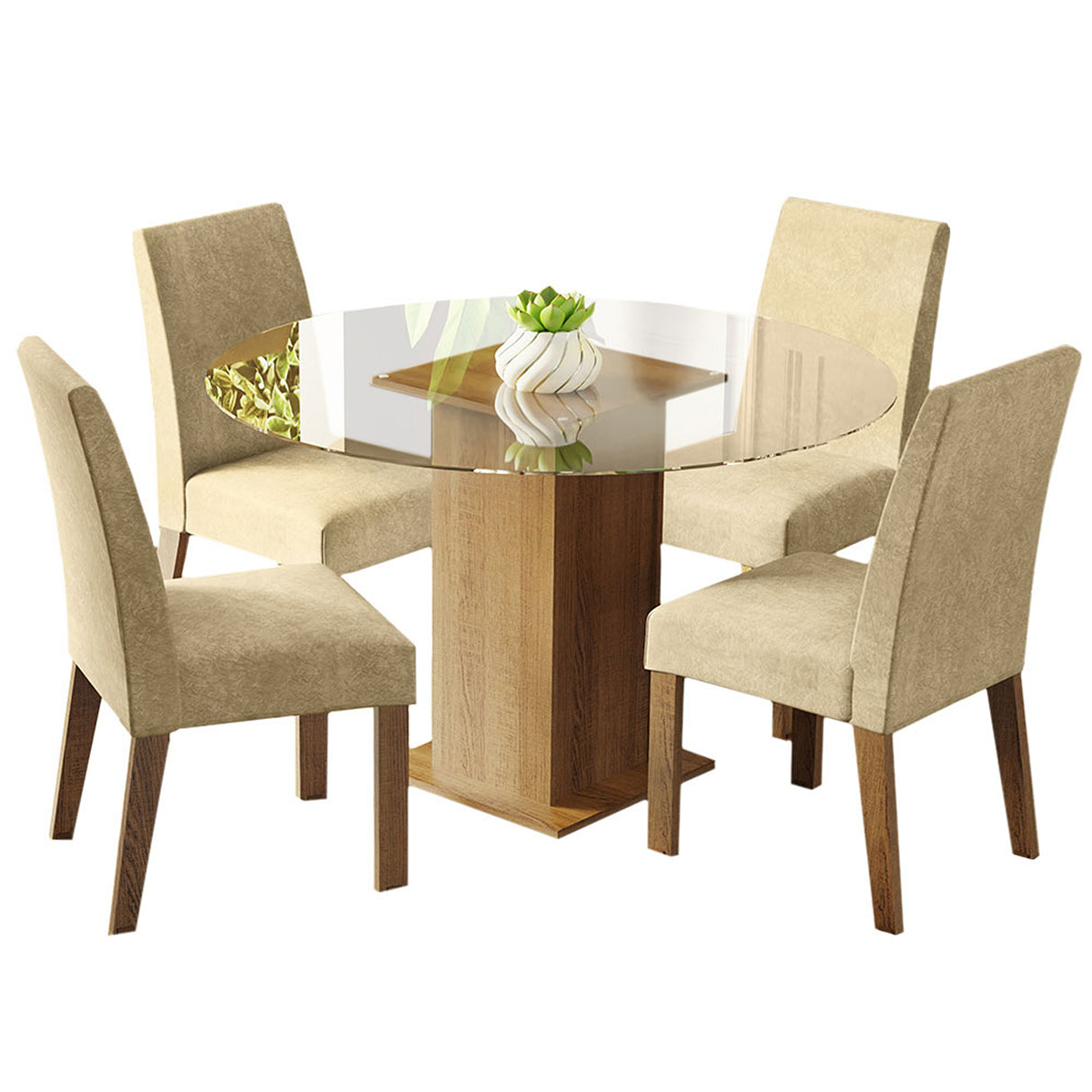Juego de comedor Mile Marrón y Beige 110x76cm Circular de Cuatro Puestos con Cuatro Sillas - COMEDORES | Bylmo