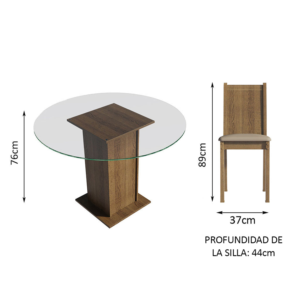 Juego de comedor Paula Marrón y Beige 110x76cm Circular de Cuatro Puestos con Cuatro Sillas - COMEDORES | Bylmo