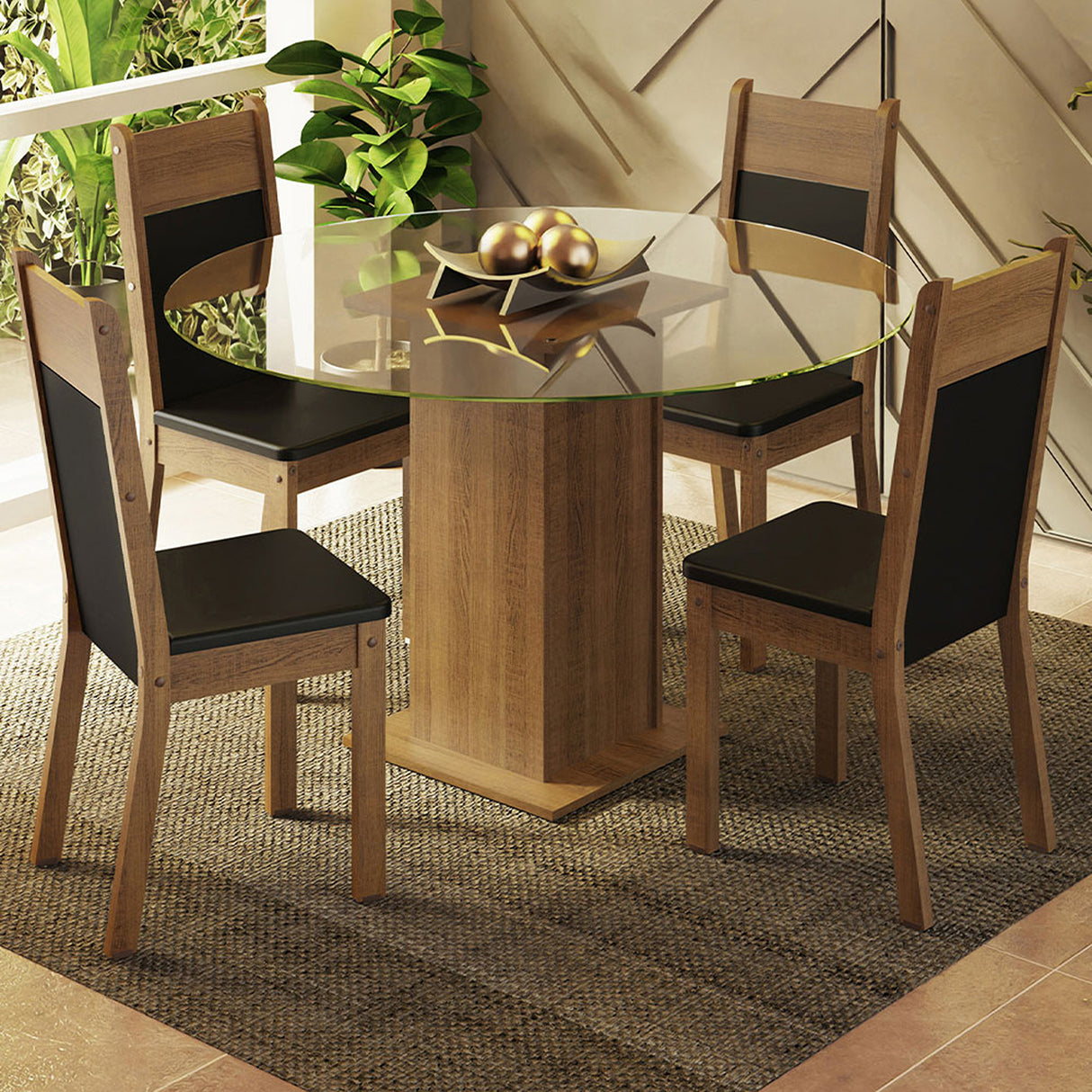 Juego de comedor Ana Marrón y Negro 110x76cm Circular de Cuatro Puestos con Cuatro Sillas - COMEDORES | Bylmo