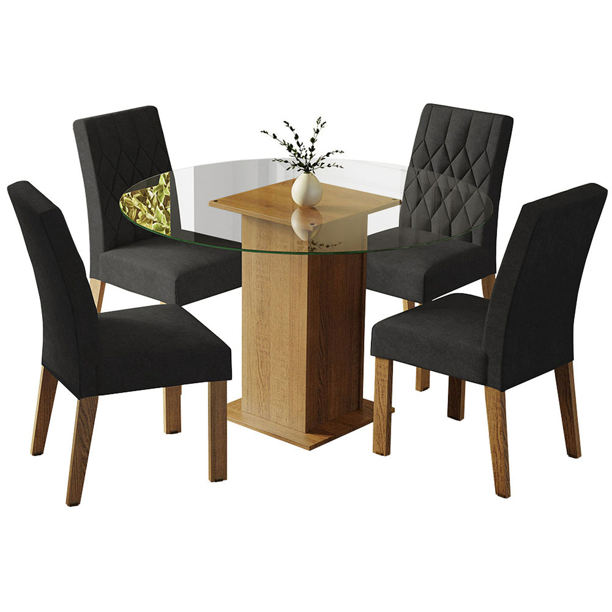 Juego de comedor Irene Marrón y Negro 110x76cm Circular de Cuatro Puestos con Cuatro Sillas - COMEDORES | Bylmo