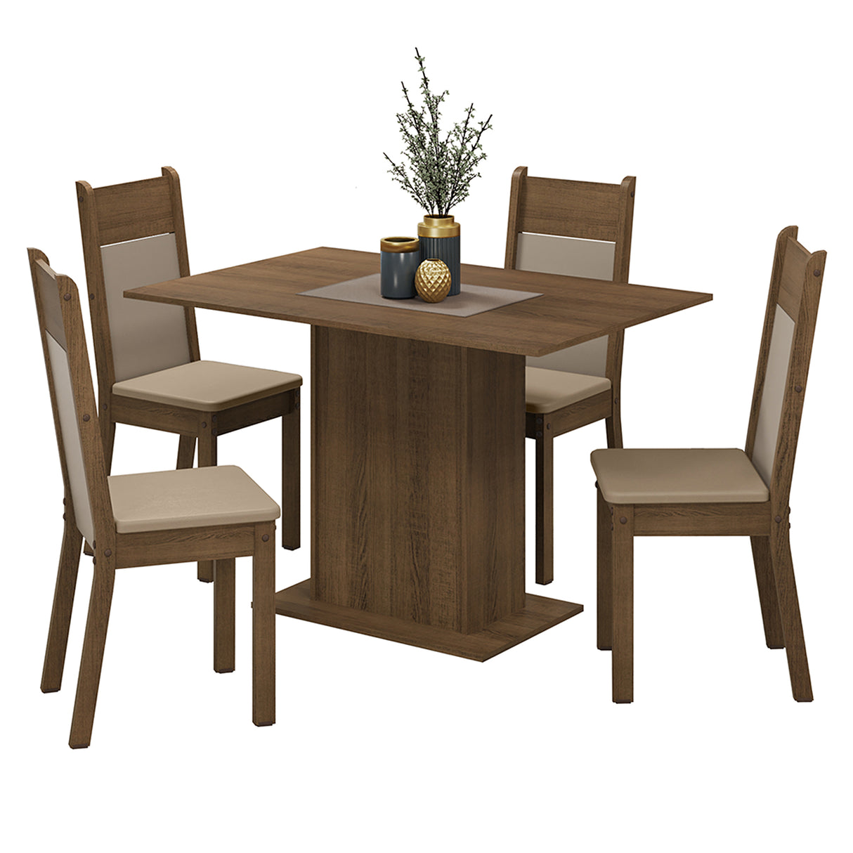 Juego de comedor Sheil Marrón y Crema 104x78cm Rectangular de Cuatro Puestos con Cuatro Sillas - COMEDORES | Bylmo