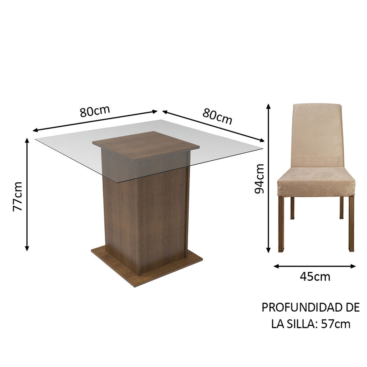 Juego de comedor Luli Marrón y Beige 80x77cm Cuadrado de Dos Puestos con Dos Sillas - COMEDORES | Bylmo