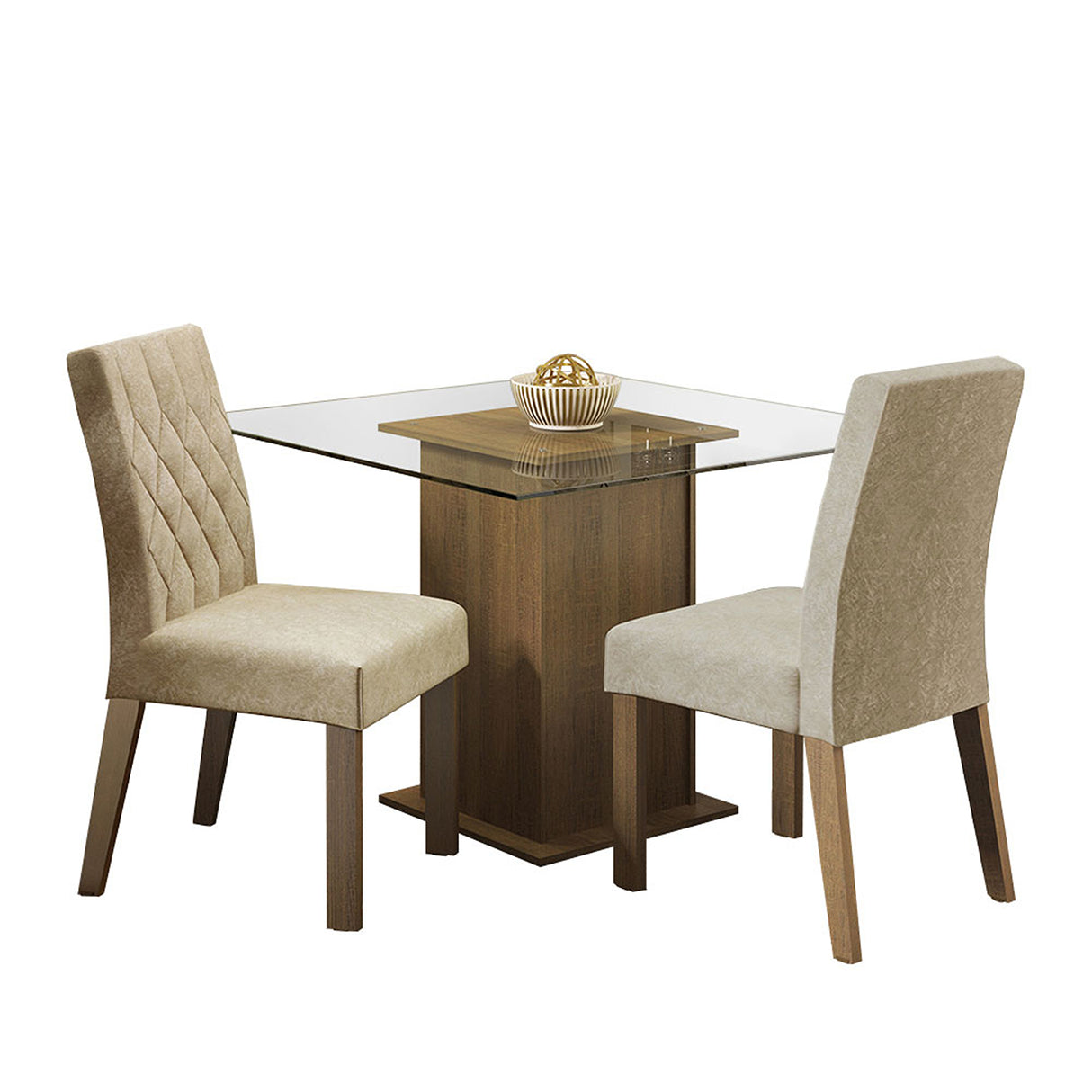 Juego de comedor Cica Marrón y Beige 80x77cm Cuadrado de Dos Puestos con Dos Sillas - COMEDORES | Bylmo