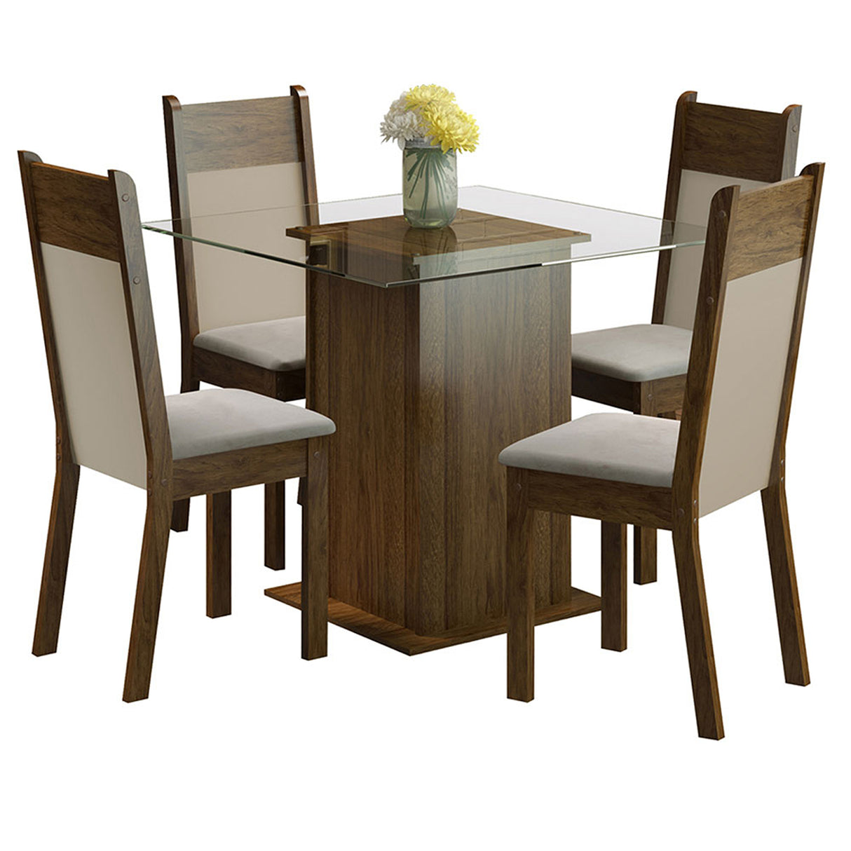 Juego de comedor Dallas Marrón y Crema 80x76cm Cuadrado de Cuatro Puestos con Cuatro Sillas - COMEDORES | Bylmo