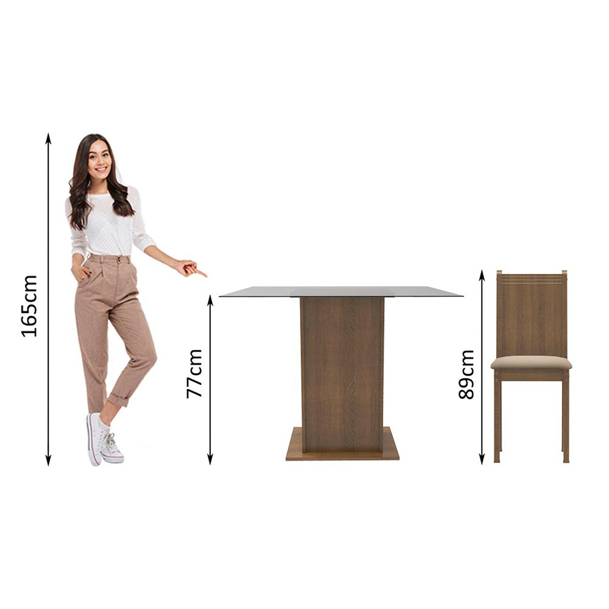 Juego de comedor Maya Marrón y Beige 80x77cm Cuadrado de Cuatro Puestos con Cuatro Sillas - COMEDORES | Bylmo
