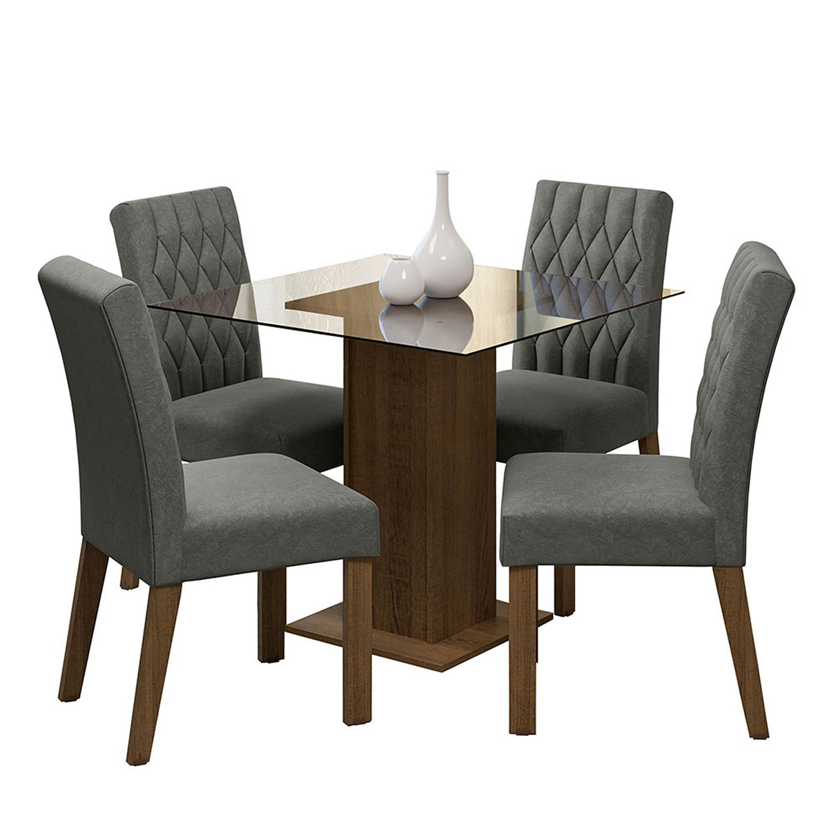 Juego de comedor Noemi Marrón y Plata 80x76cm Cuadrado de Cuatro Puestos con Cuatro Sillas - COMEDORES | Bylmo