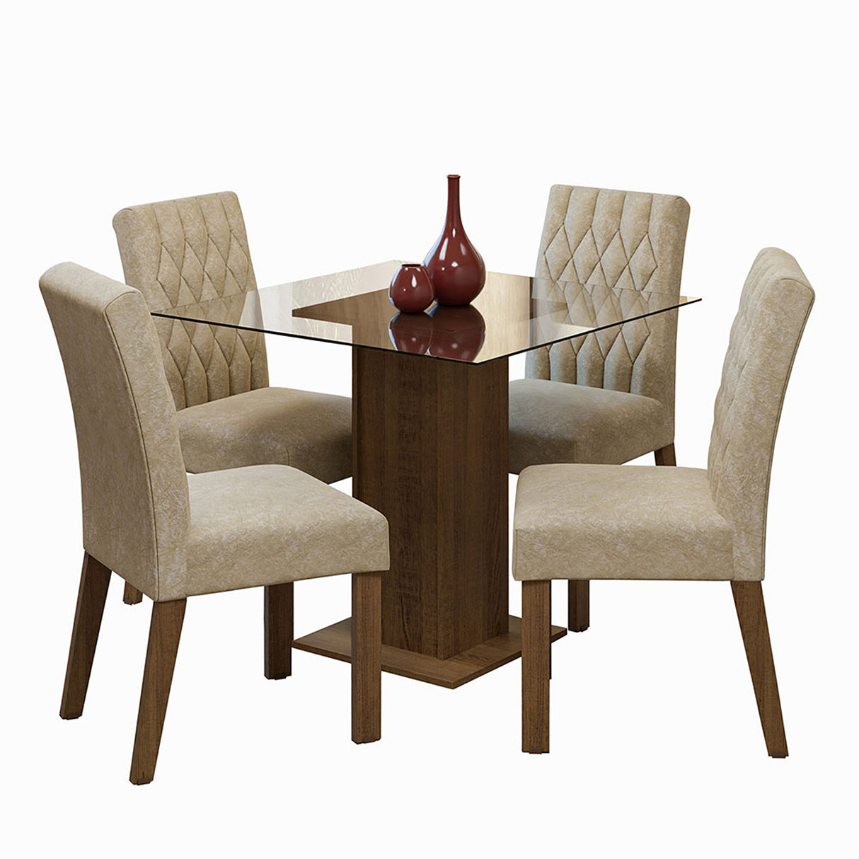 Juego de comedor Noemi Marrón y Beige 80x76cm Cuadrado de Cuatro Puestos con Cuatro Sillas - COMEDORES | Bylmo