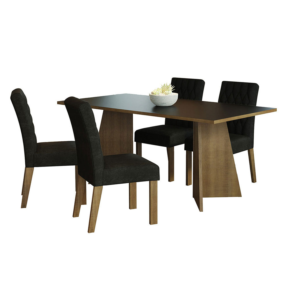 Juego de comedor Ruby Negro Oxford y Marrón 180x78cm Rectangular de Cuatro Puestos con Cuatro Sillas - COMEDORES | Bylmo