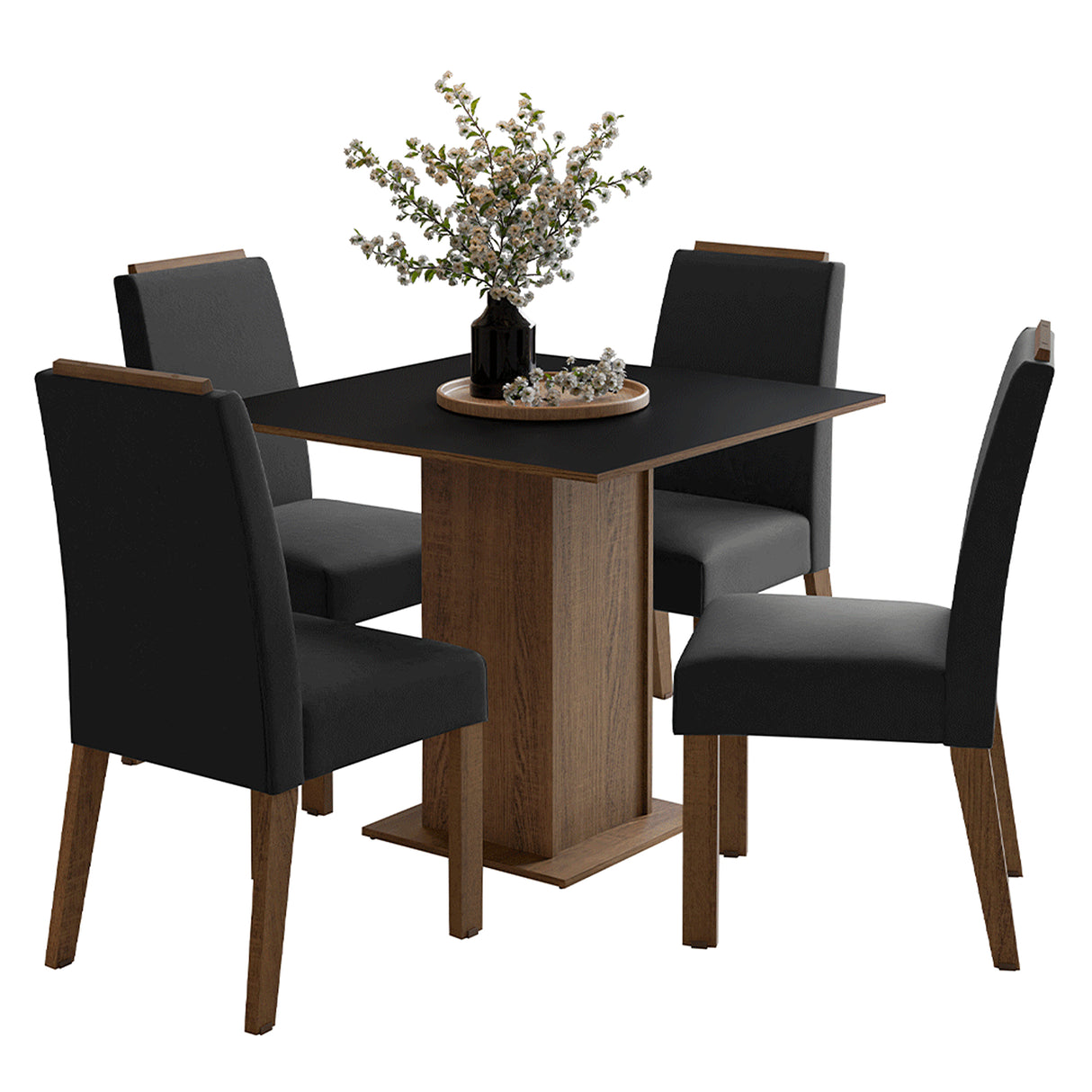 Juego de comedor Aspen Marrón y Negro 90x78cm Cuadrado de Cuatro Puestos con Cuatro Sillas - COMEDORES | Bylmo
