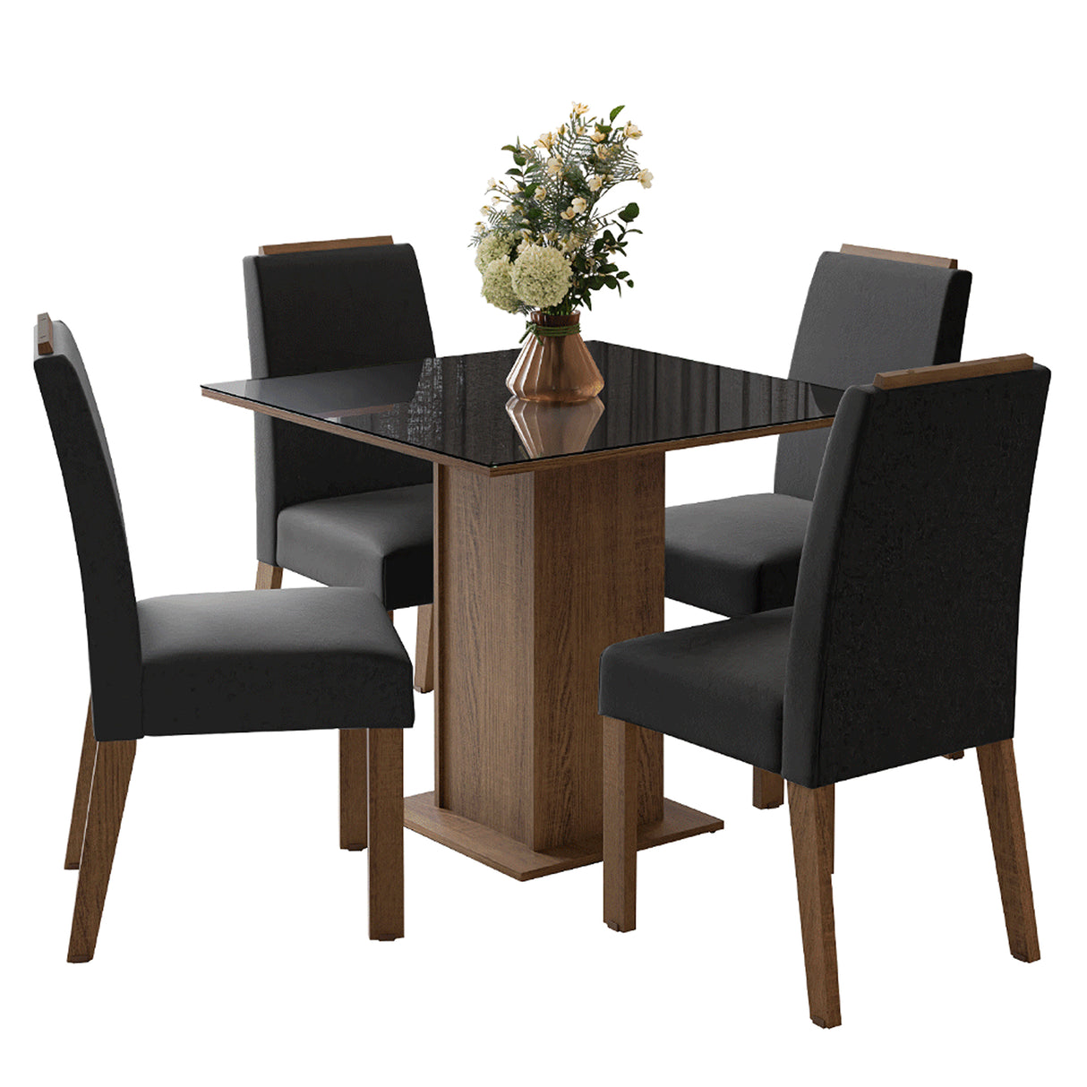 Juego de comedor Sines Marrón y Negro 90x78cm Cuadrado de Cuatro Puestos con Cuatro Sillas - COMEDORES | Bylmo