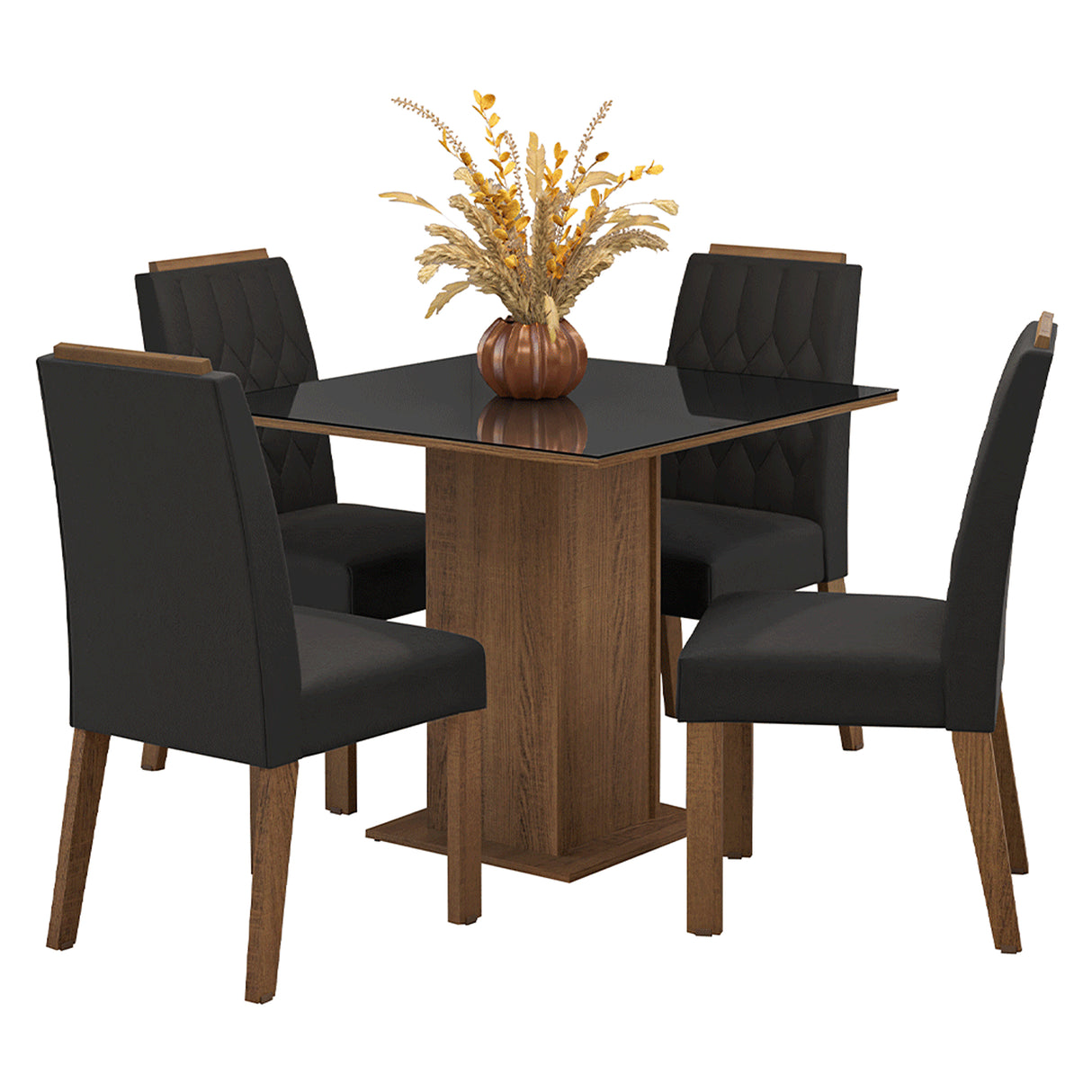 Juego de comedor Capri Marrón y Negro 90x78cm Cuadrado de Cuatro Puestos con Cuatro Sillas - COMEDORES | Bylmo