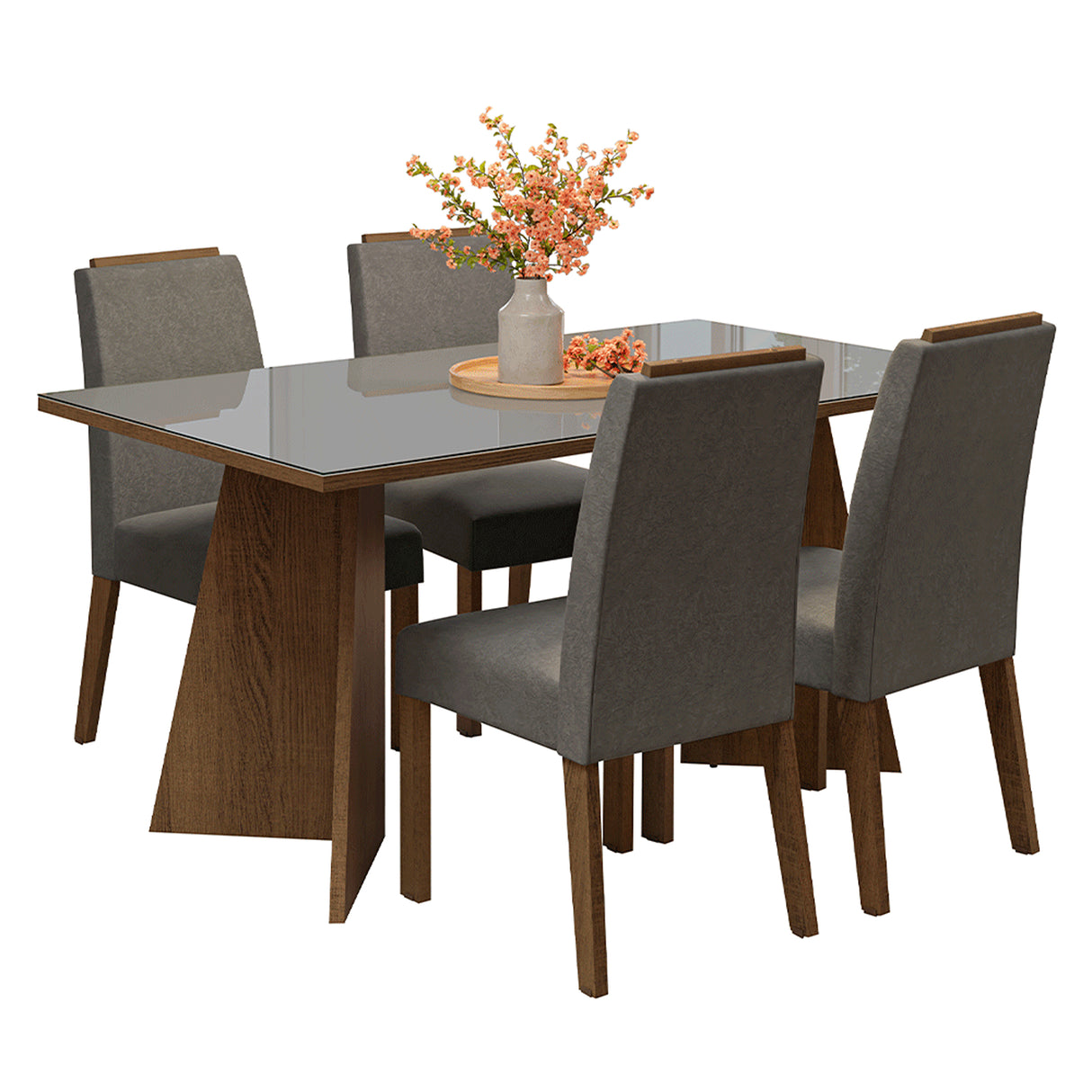 Juego de comedor Braga Marrón y Gris 160x78cm Rectangular de Cuatro Puestos con Cuatro Sillas - COMEDORES | Bylmo