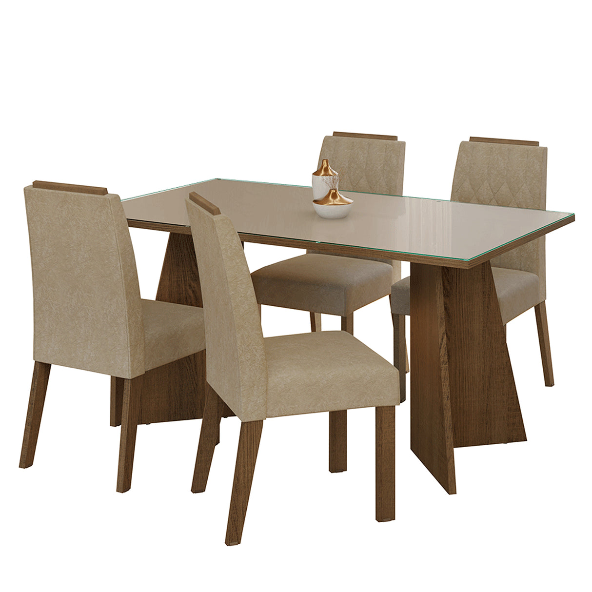 Juego de comedor Porto Marrón y Crema 160x78cm Rectangular de Cuatro Puestos con Cuatro Sillas - COMEDORES | Bylmo
