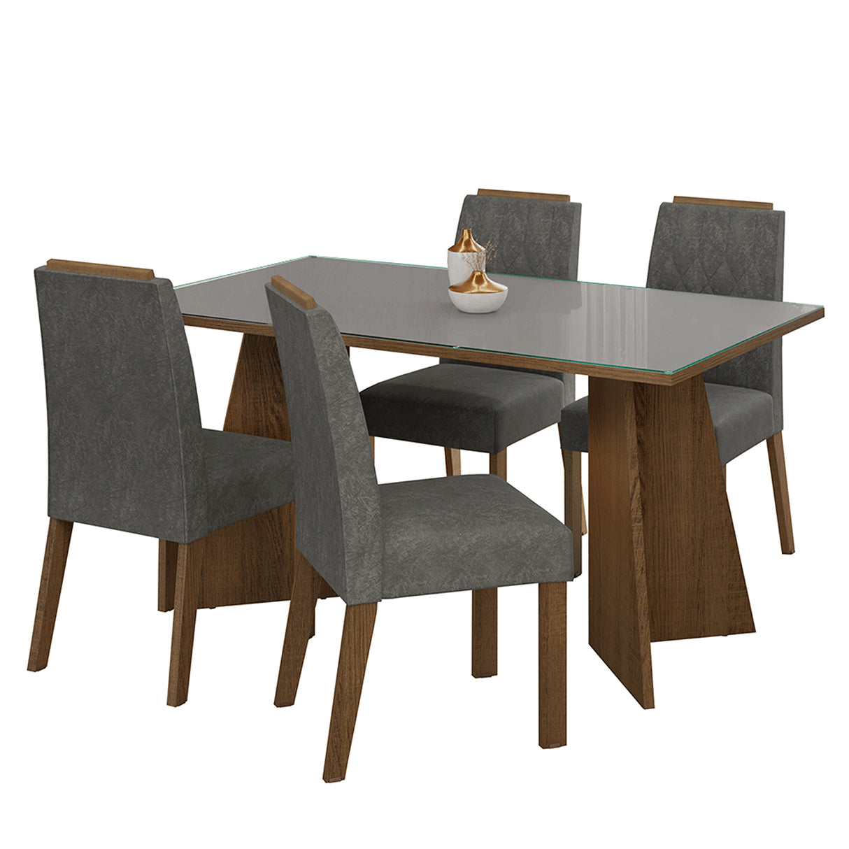 Juego de comedor Porto Marrón y Gris 160x78cm Rectangular de Cuatro Puestos con Cuatro Sillas - COMEDORES | Bylmo