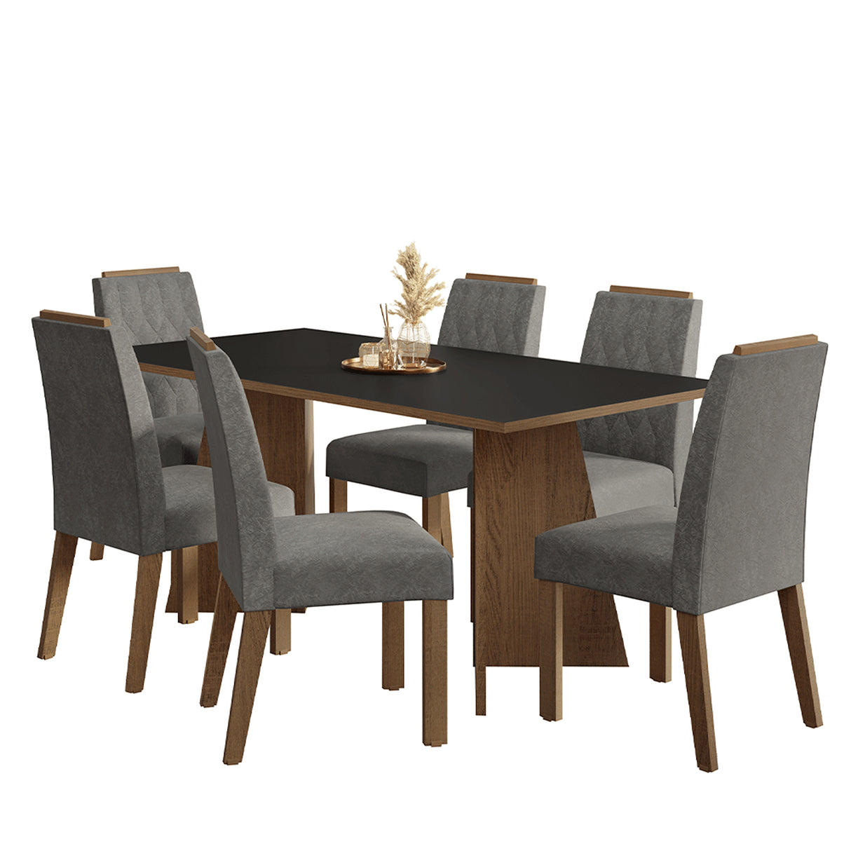 Juego de comedor York Marrón y Negro 180x78cm Rectangular de Seis Puestos con Seis Sillas - COMEDORES | Bylmo