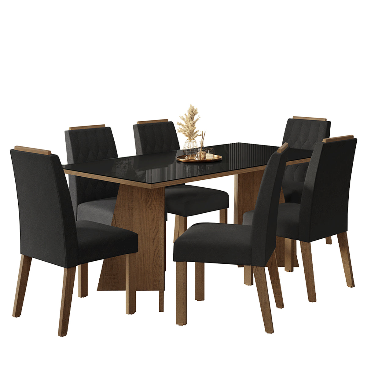 Juego de comedor Siena Marrón y Negro Oxford 180x78cm Rectangular de Seis Puestos con Seis Sillas - COMEDORES | Bylmo