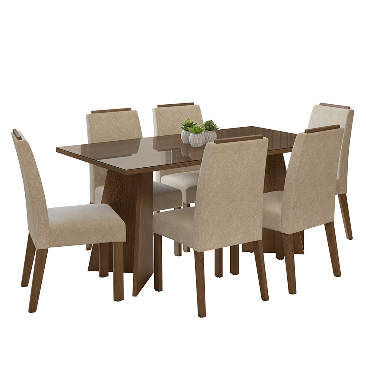 Juego de comedor Madrid Marrón y Beige 160x78cm Rectangular de Seis Puestos con Seis Sillas - COMEDORES | Bylmo