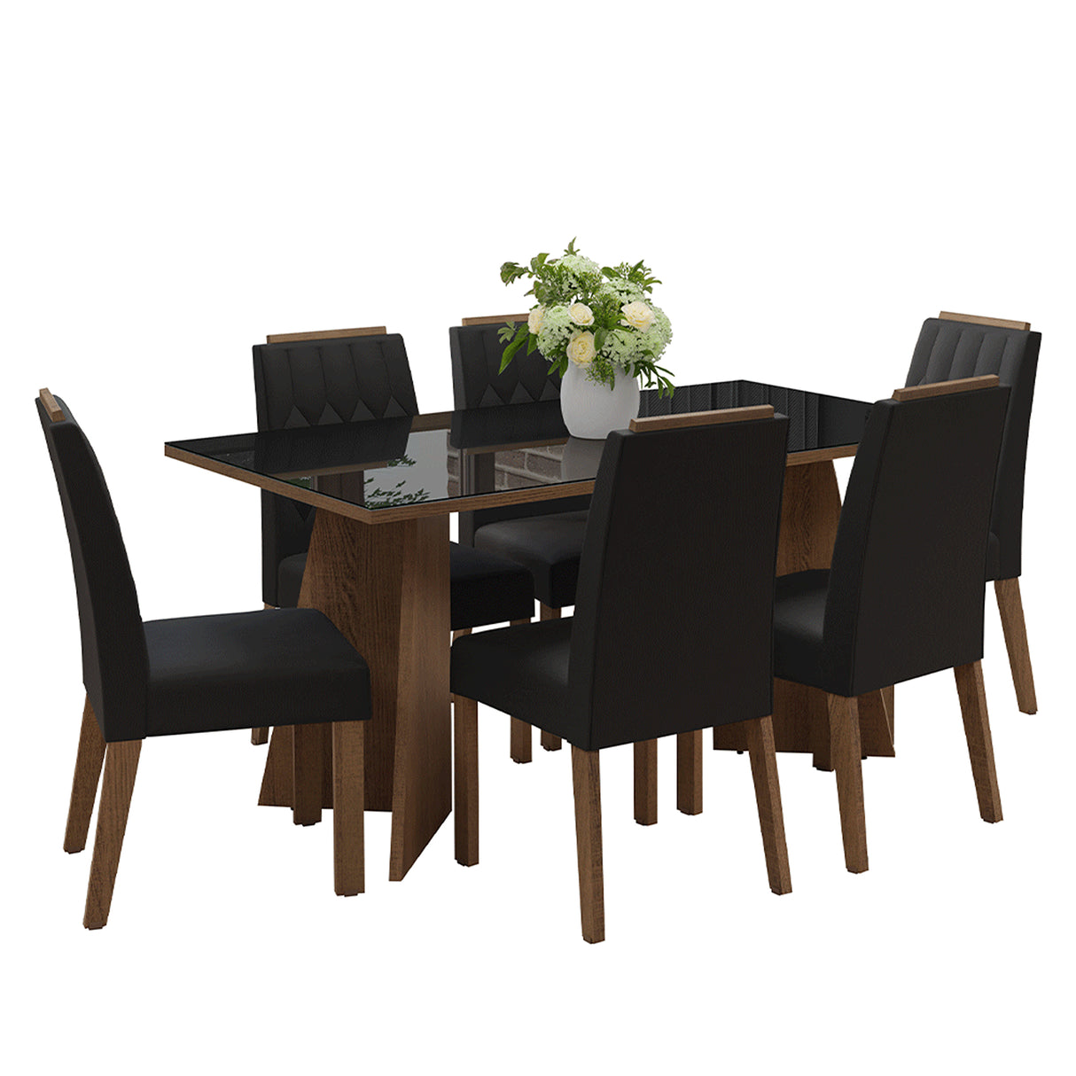 Juego de comedor Sintra Marrón y Negro Oxford 160x78cm Rectangular de Seis Puestos con Seis Sillas - COMEDORES | Bylmo