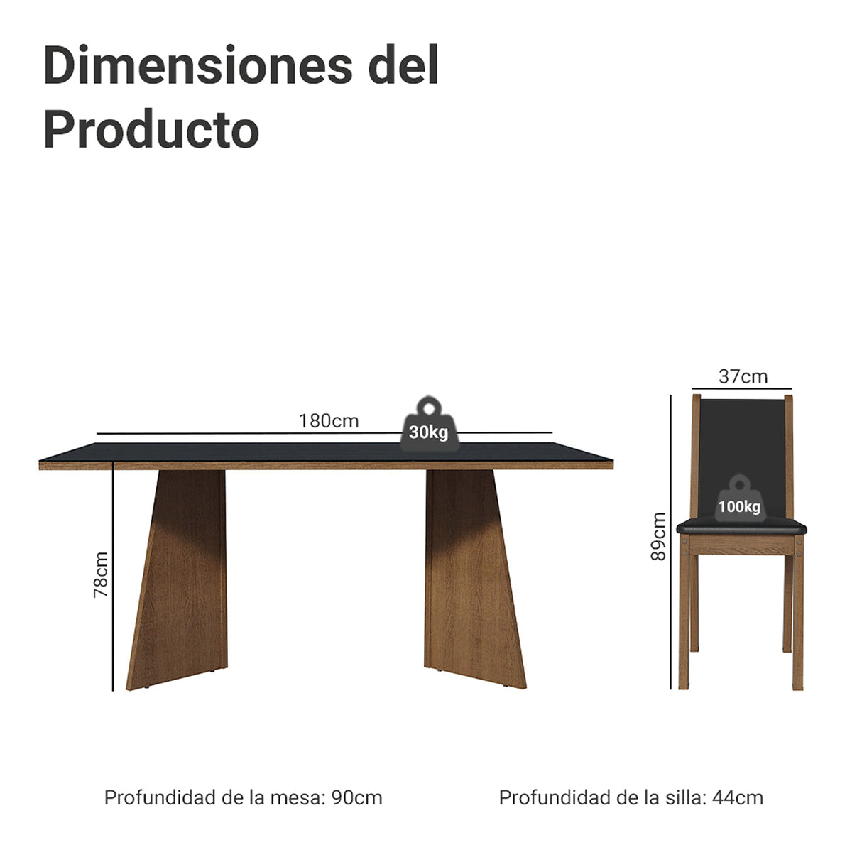 Juego de comedor Justine Marrón y Negro 180x79cm Rectangular de Ocho Puestos con Ocho Sillas - COMEDORES | Bylmo
