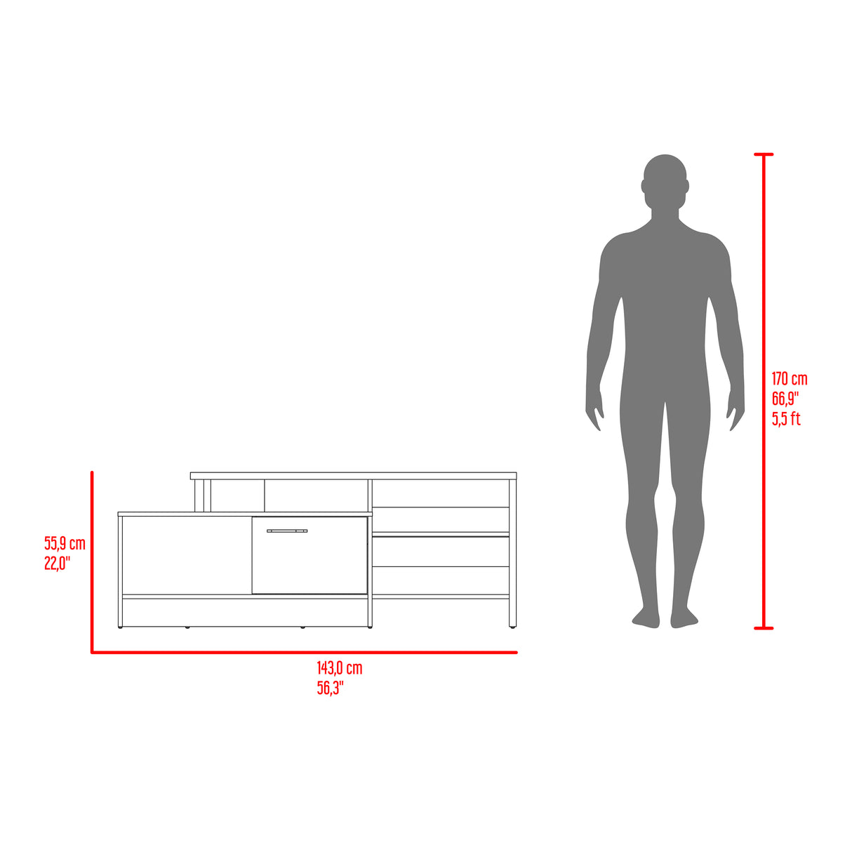 Mesa para TV Bengala Fresno 56x143cm Para TV Hasta 50 Pulgadas con Un Cajón - MUEBLES DE TV | Bylmo