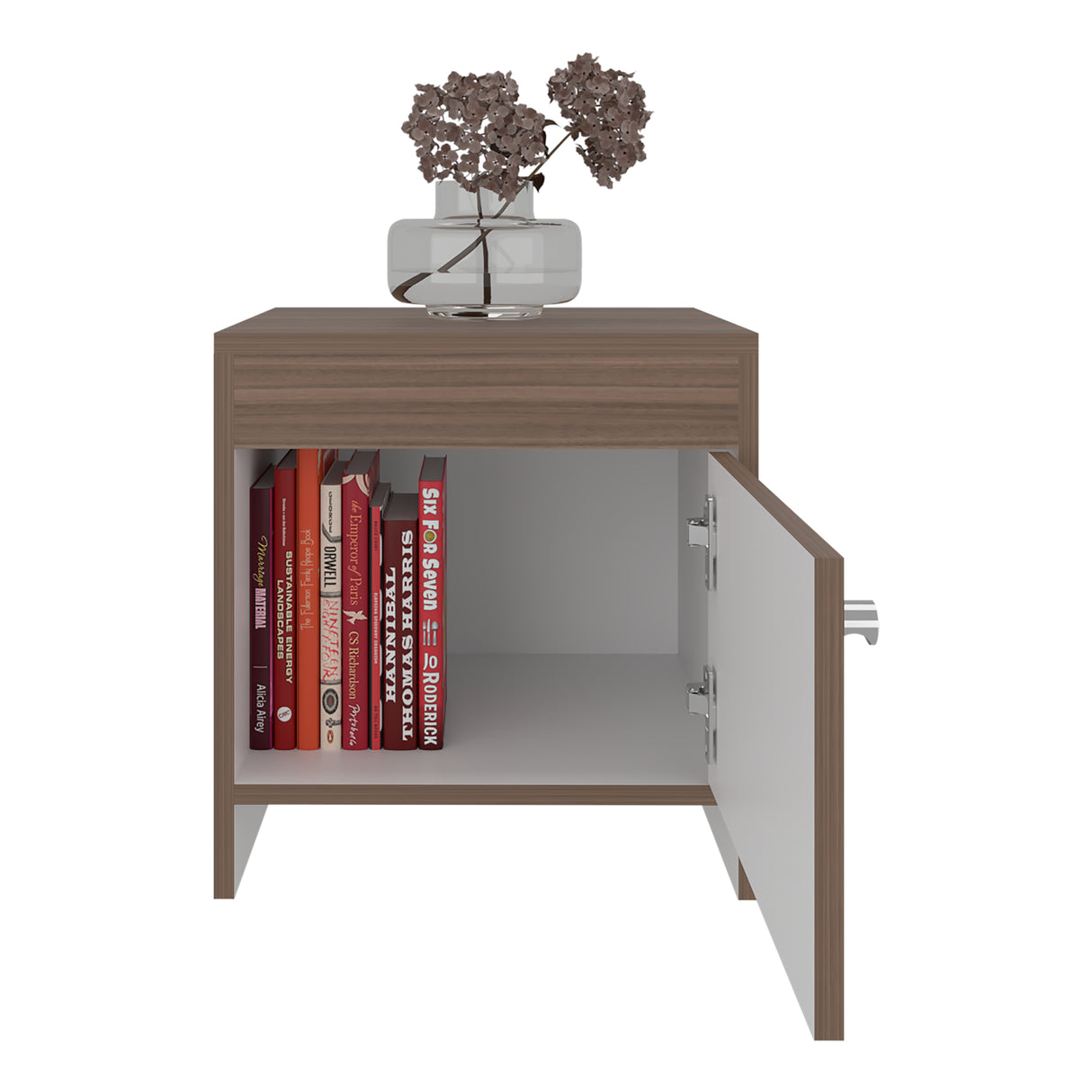 Mesa de Noche Colore Avellana y Blanco 40x41.6cm con Una Puerta - MESAS DE NOCHE | Bylmo