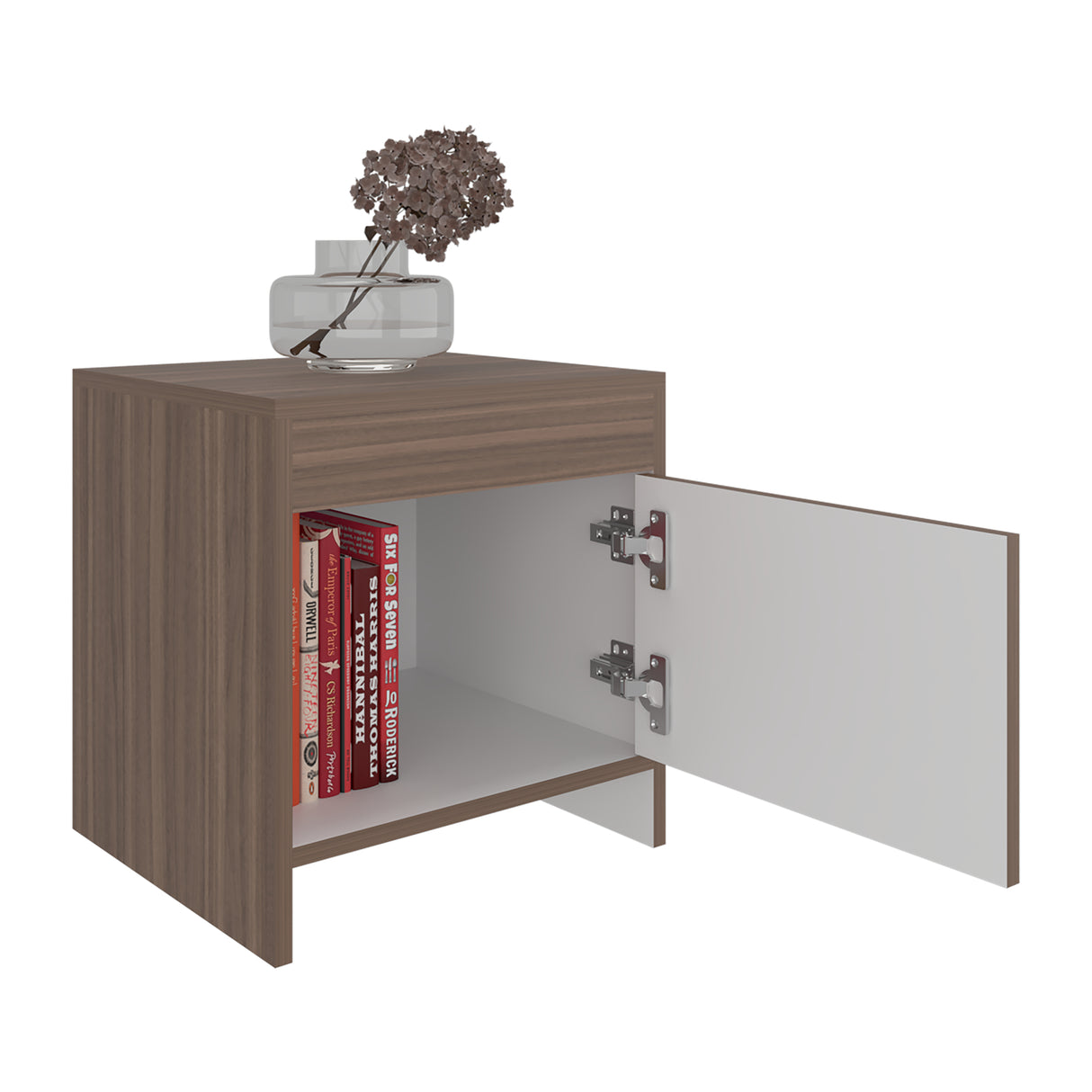 Mesa de Noche Colore Avellana y Blanco 40x41.6cm con Una Puerta - MESAS DE NOCHE | Bylmo