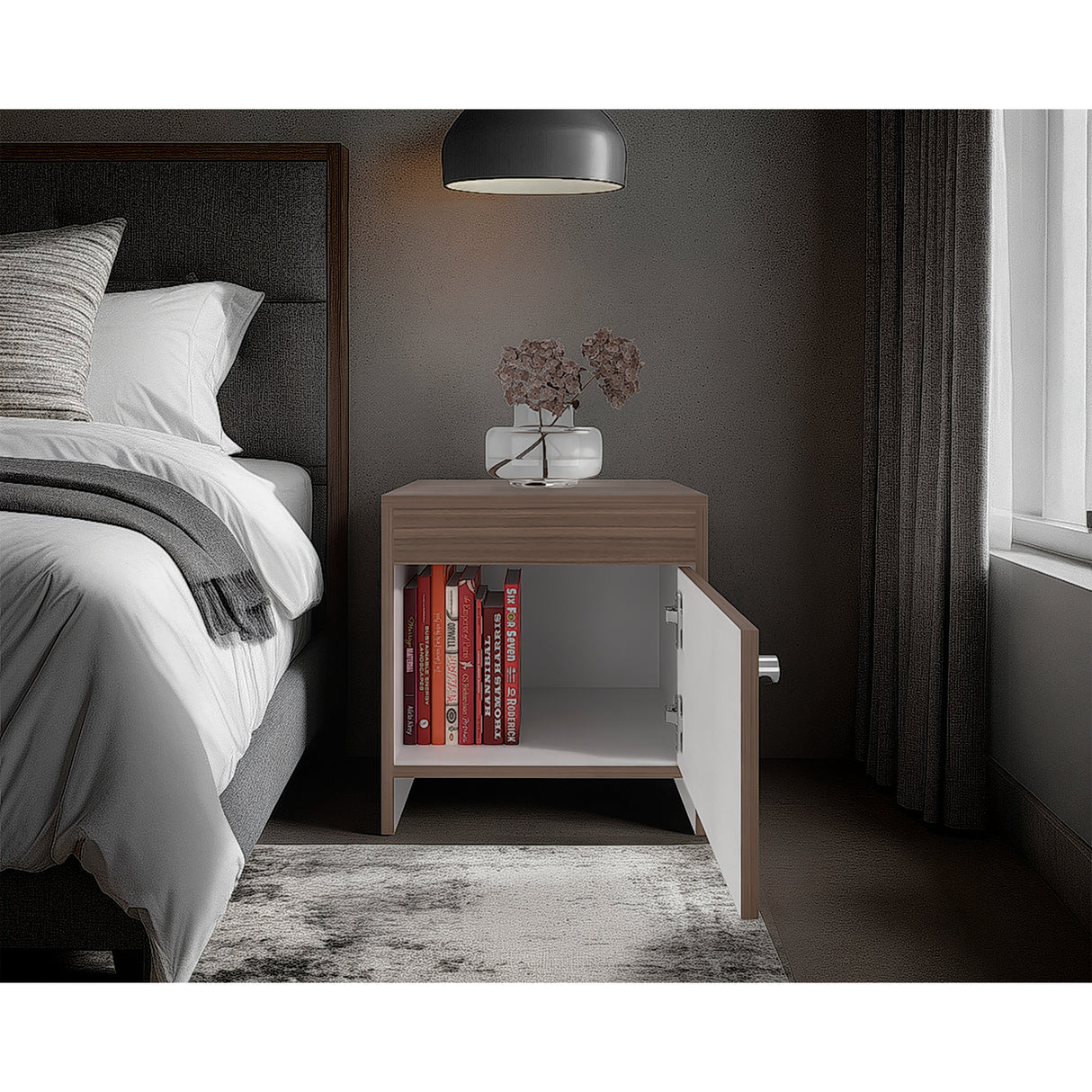 Mesa de Noche Colore Avellana y Blanco 40x41.6cm con Una Puerta - MESAS DE NOCHE | Bylmo