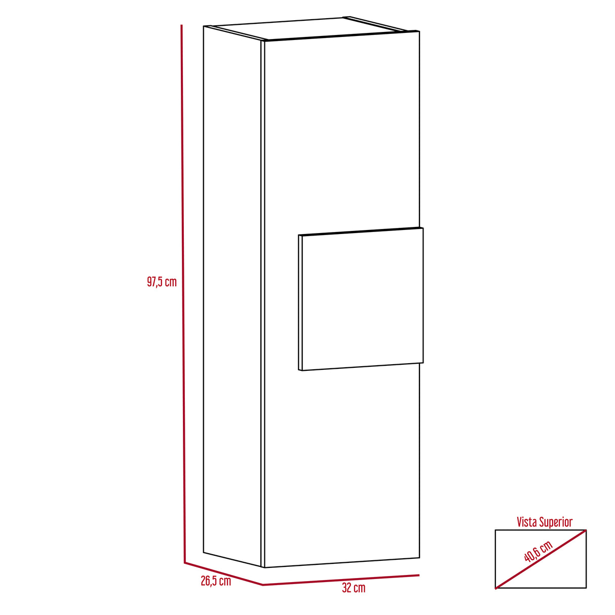 Gabinete de Baño Vanguard Cartagena 32x97.5cm Rectangular con Dos Entrepaños - GABINETES DE BANHO | Bylmo