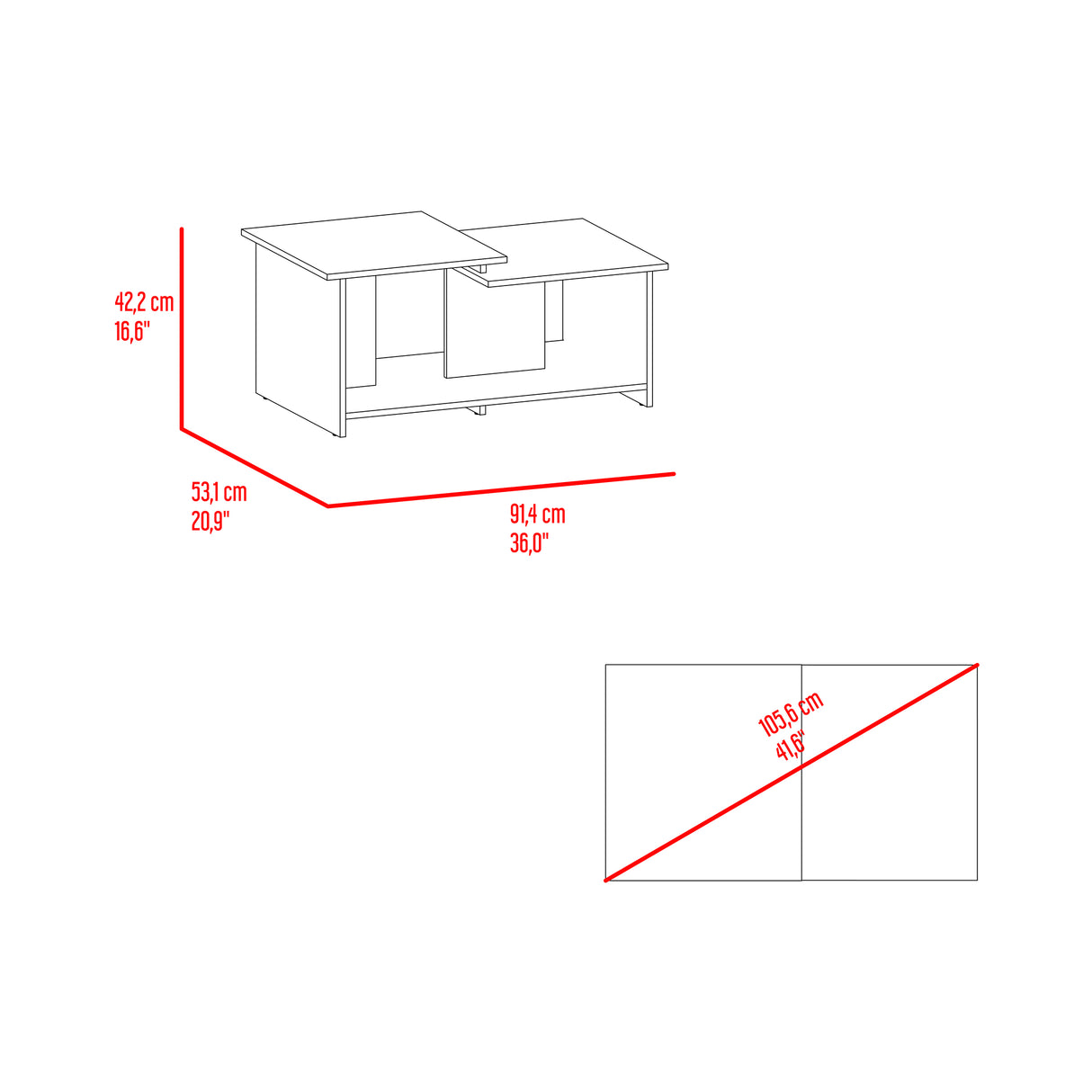 Mesa de Centro Wema Cartagena 89.3x41.6cm Rectangular y con Compartimientos - MESAS DE CENTRO | Bylmo
