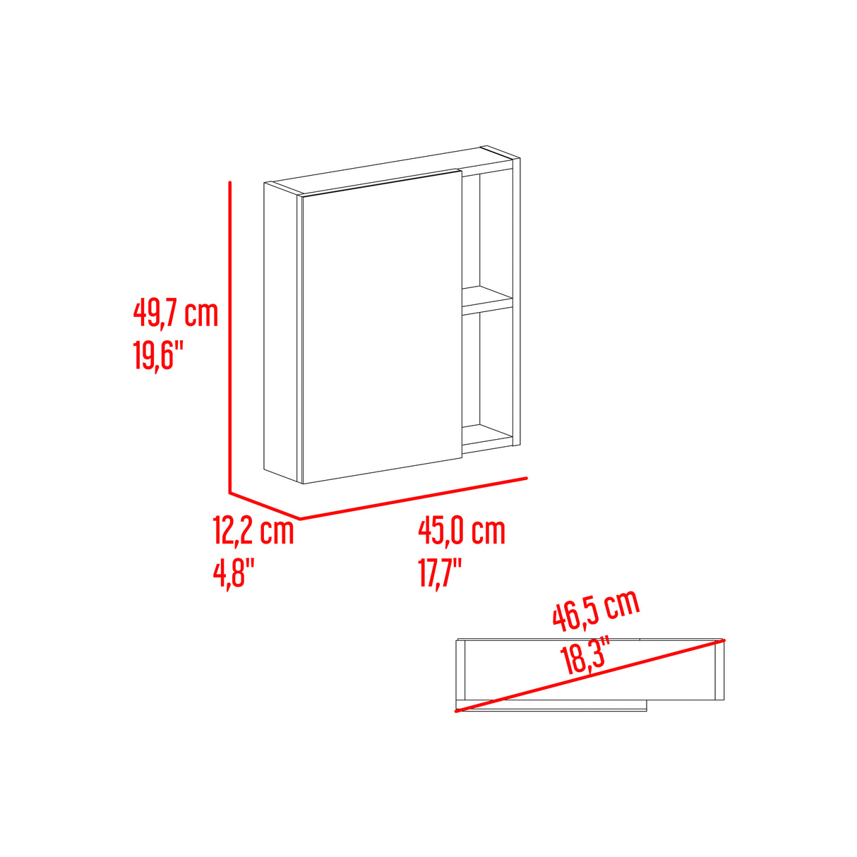 Gabinete de Baño Labelle Avellana 45x49.7cm Cuadrado con Espejo y con Tres Entrepaños - GABINETES DE BANHO | Bylmo