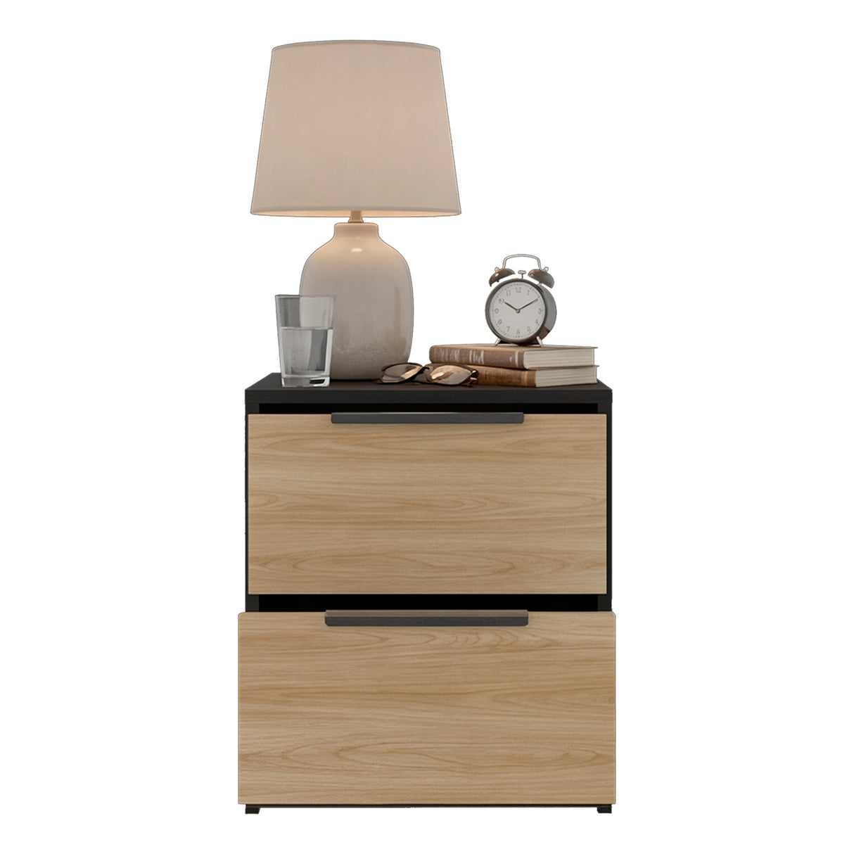 Mesa de Noche Kaia Fresno 48x41cm con Dos Cajones - MESAS DE NOCHE | Bylmo