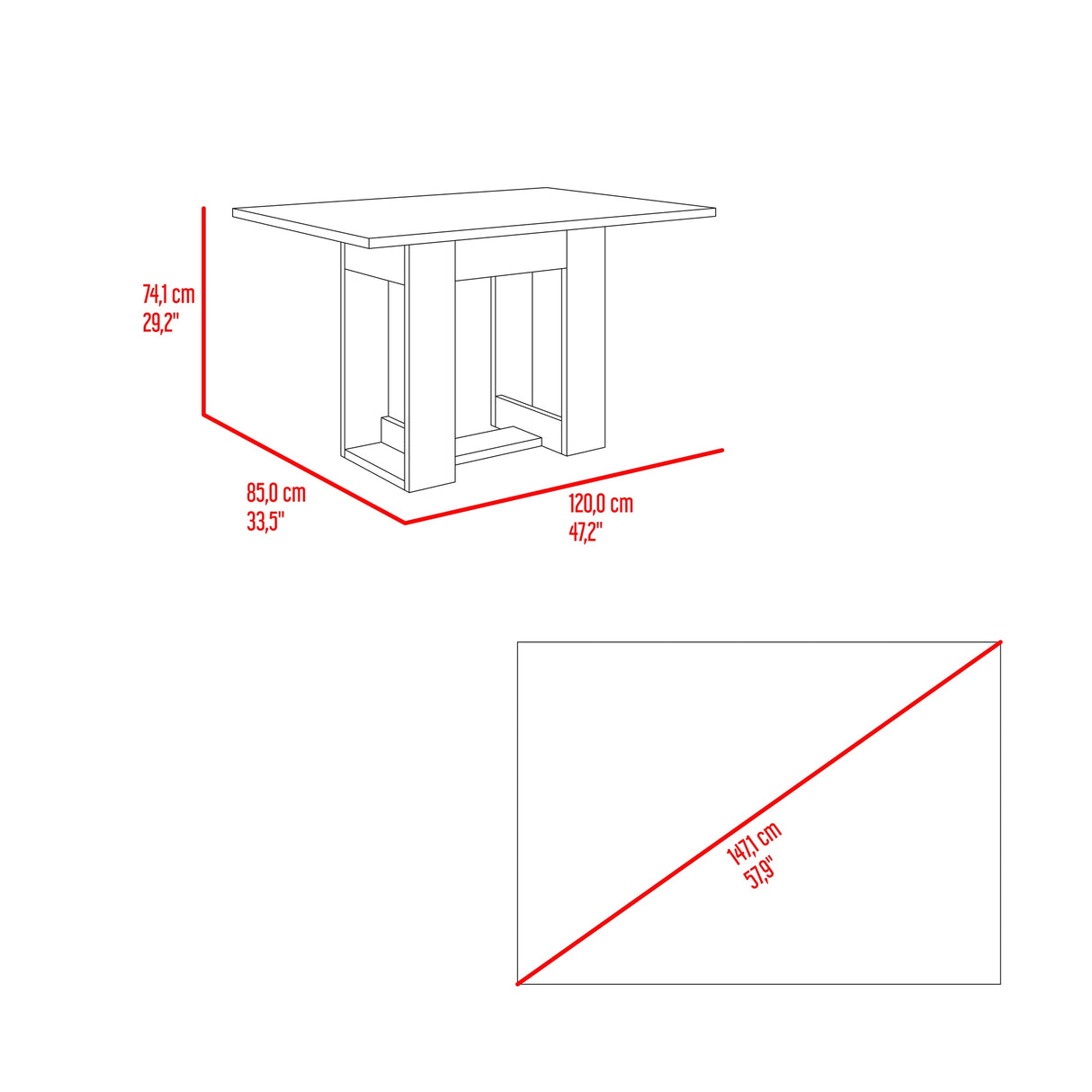 Comedor Volterra Avellana 120x74.05cm Rectangular de Cuatro Puestos y sin Sillas - COMEDORES | Bylmo