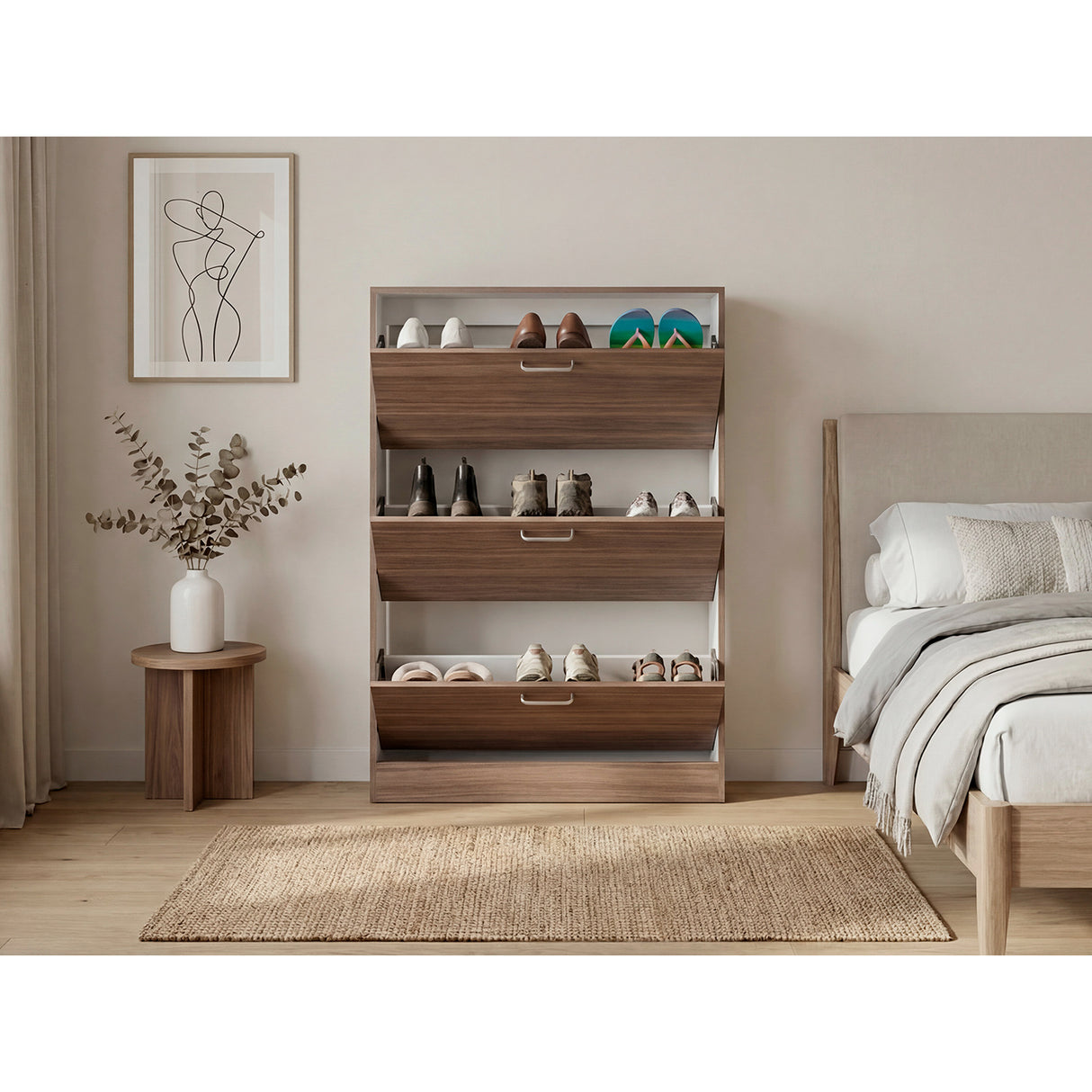 Zapatero Z 94 Avellana y Blanco 94.2x128.7cm Vertical de Tres Niveles para 18 pares de Zapatos - ZAPATEROS | Bylmo