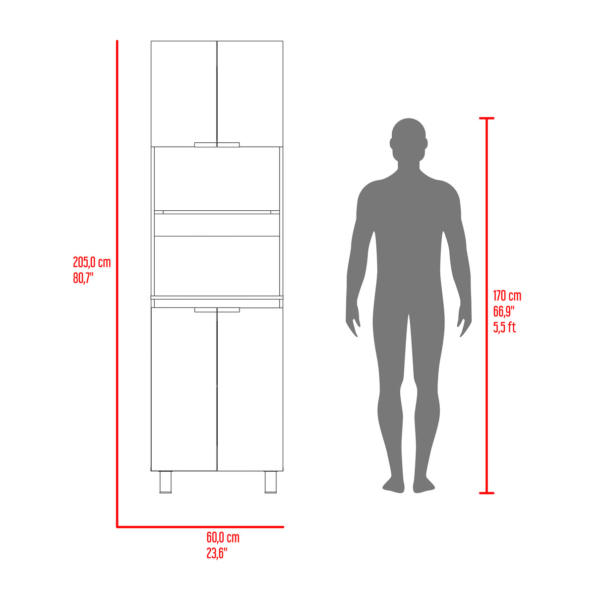 Mueble Microondas Fendi Positano 60x205cm sin Cajones y con Cuatro Puertas - ALACENAS Y MUEBLES MICROONDAS | Bylmo
