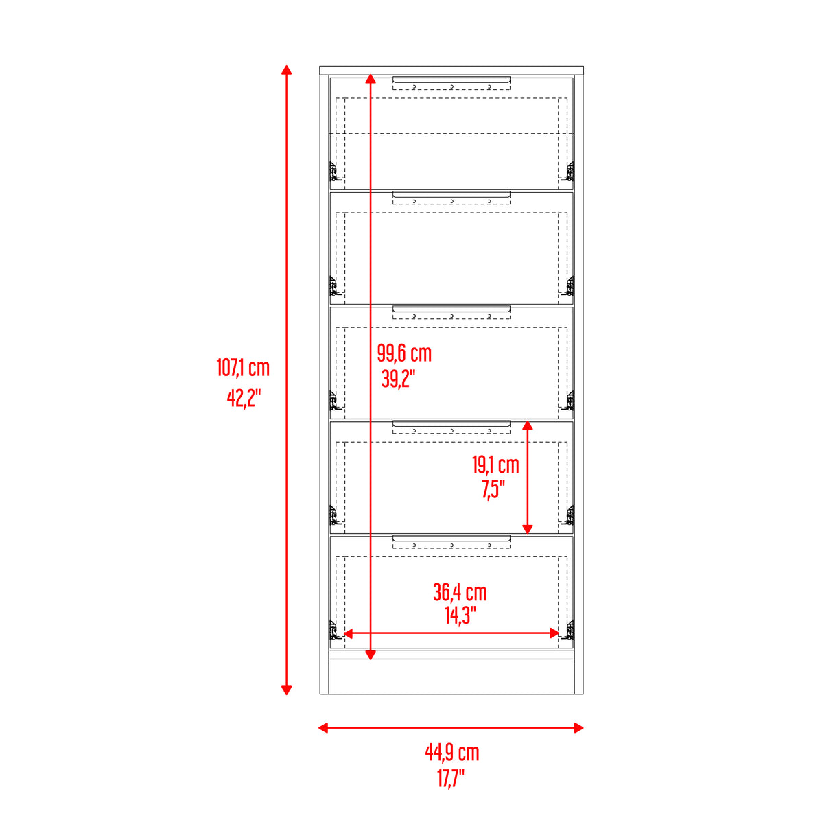 Cómoda Kaia Cartagena y Blanco 45x107.8cm De Cinco Hileras con Cinco Cajones - CAJONERAS Y COMODAS | Bylmo