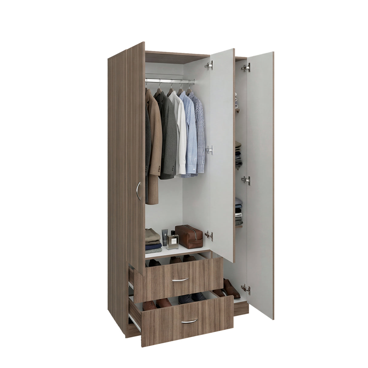 Closet Austral Avellana 90x180cm con 2 Cajones con 3 Entrepaños - CLOSETS | Bylmo