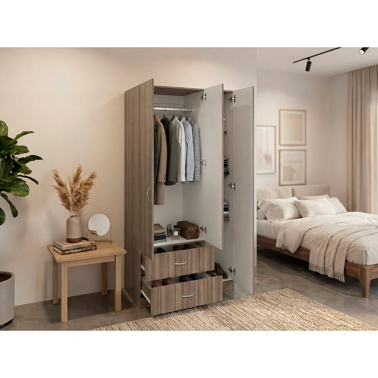 Closet Austral Avellana 90x180cm con 2 Cajones con 3 Entrepaños - CLOSETS | Bylmo