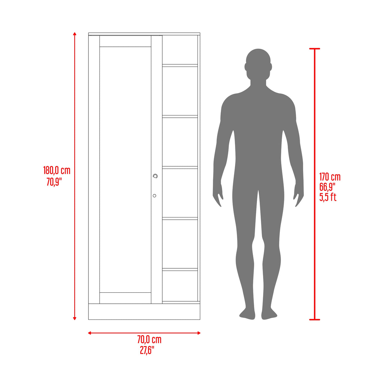Closet Woman Fresno 70x180.7cm sin Cajones con 9 Entrepaños con Espejo - CLOSETS | Bylmo