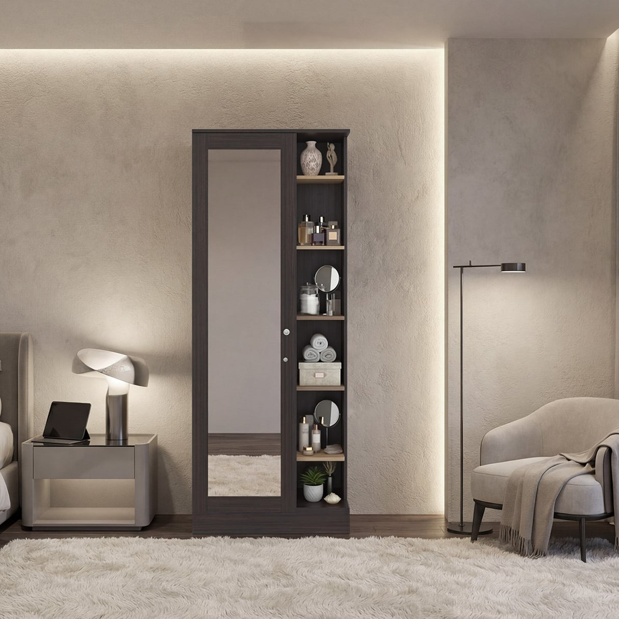 Closet Woman Fresno 70x180.7cm sin Cajones con 9 Entrepaños con Espejo - CLOSETS | Bylmo