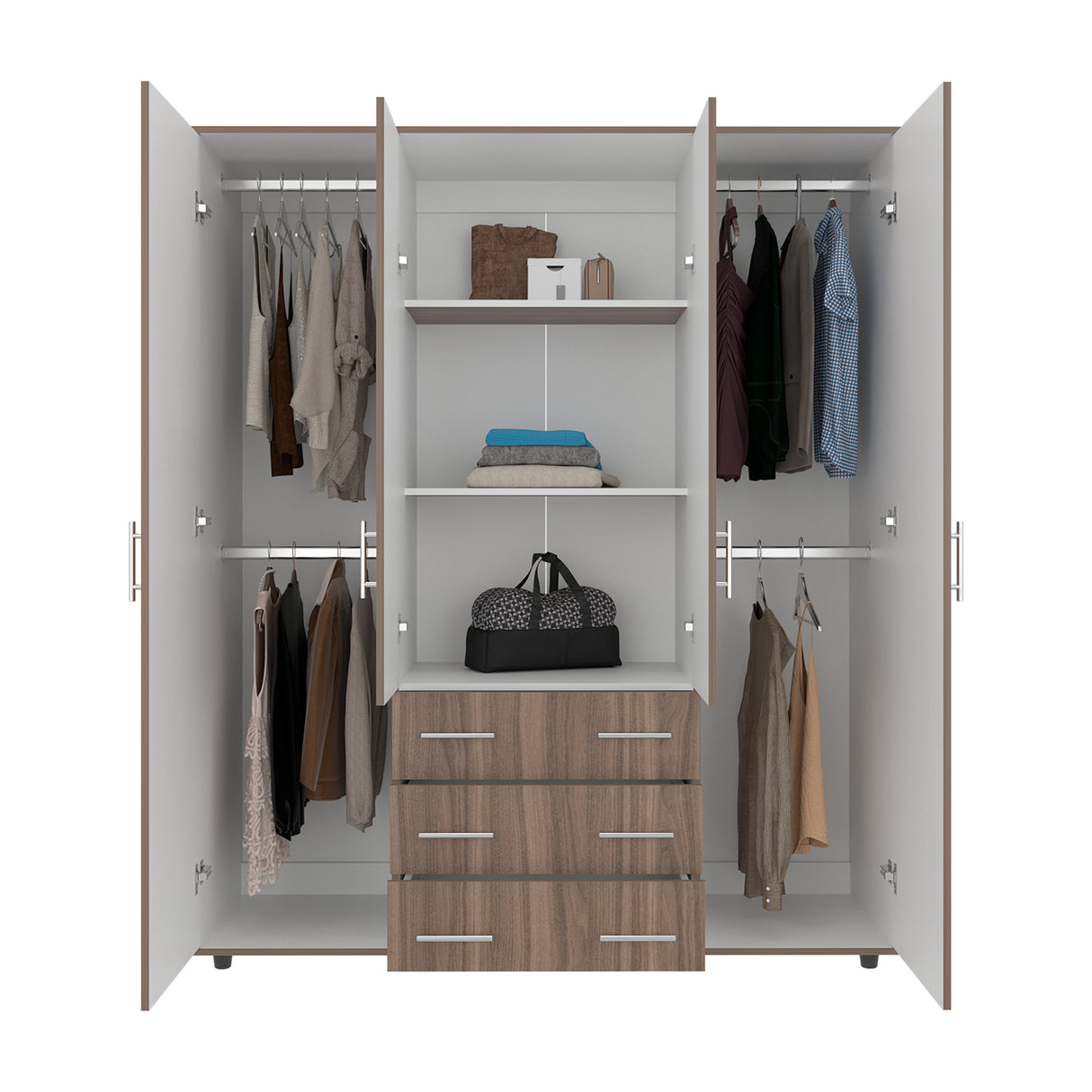 Closet Avellana y Blanco 150x179cm con 6 Cajones con 2 Entrepaños - CLOSETS | Bylmo