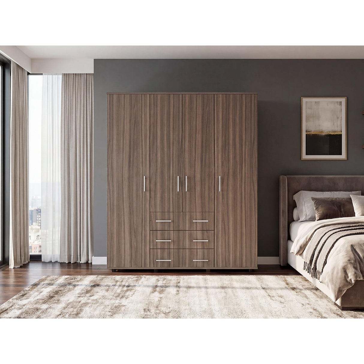 Closet Avellana y Blanco 150x179cm con 6 Cajones con 2 Entrepaños - CLOSETS | Bylmo