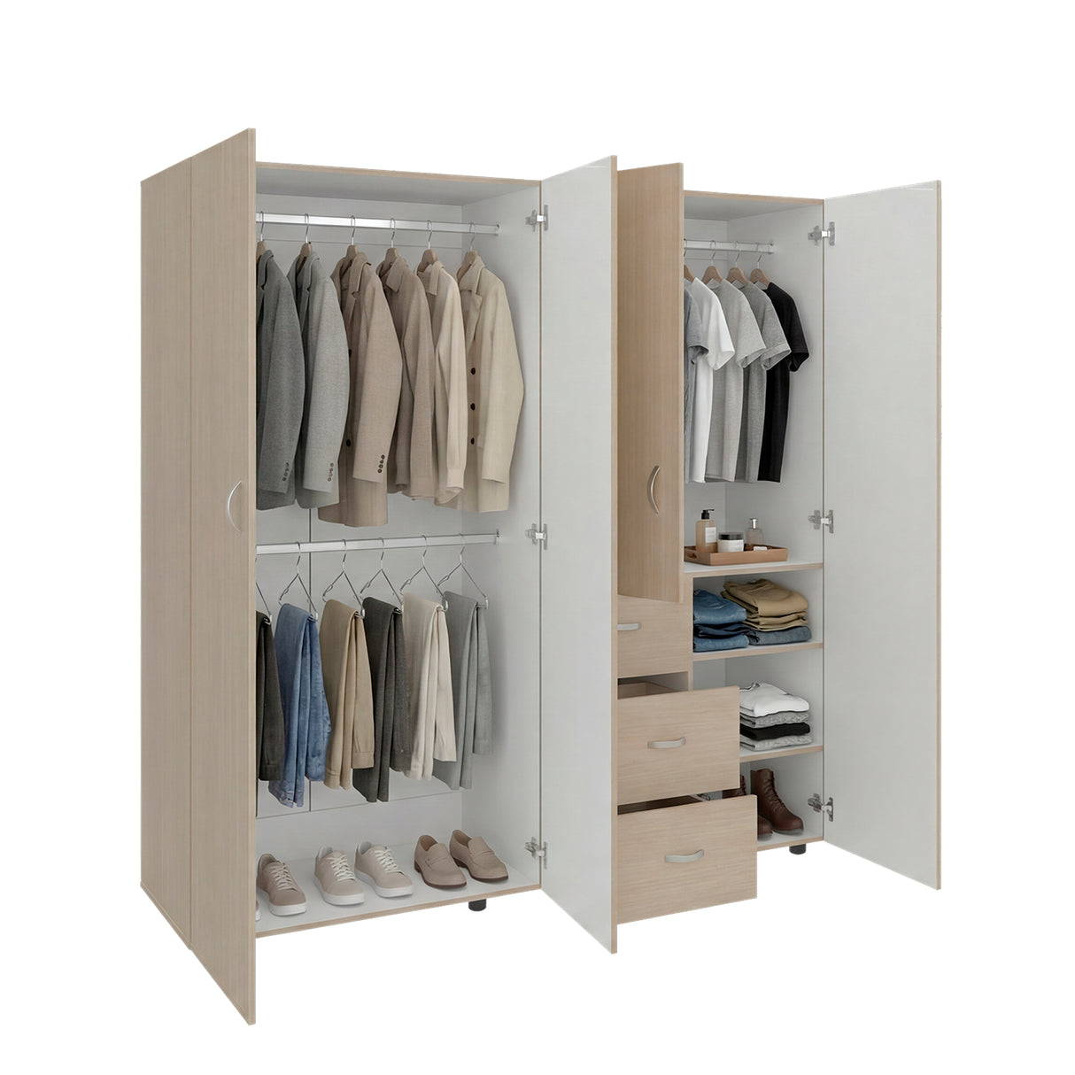 Closet Harlem Cartagena y Blanco 180 cm con Cuatro Puertas y Tres Cajones - CLOSETS | Bylmo