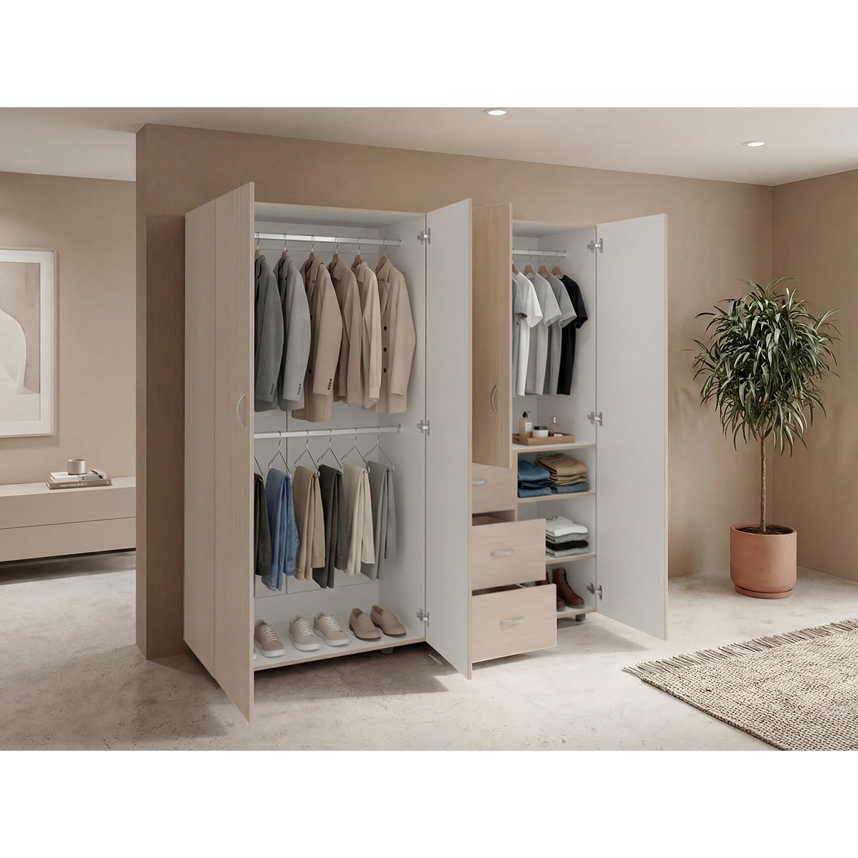 Closet Harlem Cartagena y Blanco 180 cm con Cuatro Puertas y Tres Cajones - CLOSETS | Bylmo