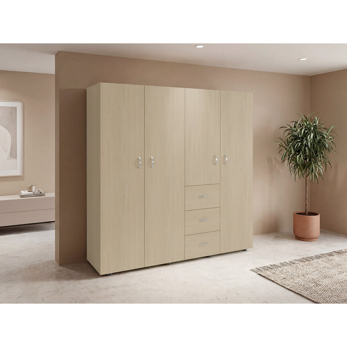 Closet Harlem Cartagena y Blanco 180 cm con Cuatro Puertas y Tres Cajones - CLOSETS | Bylmo